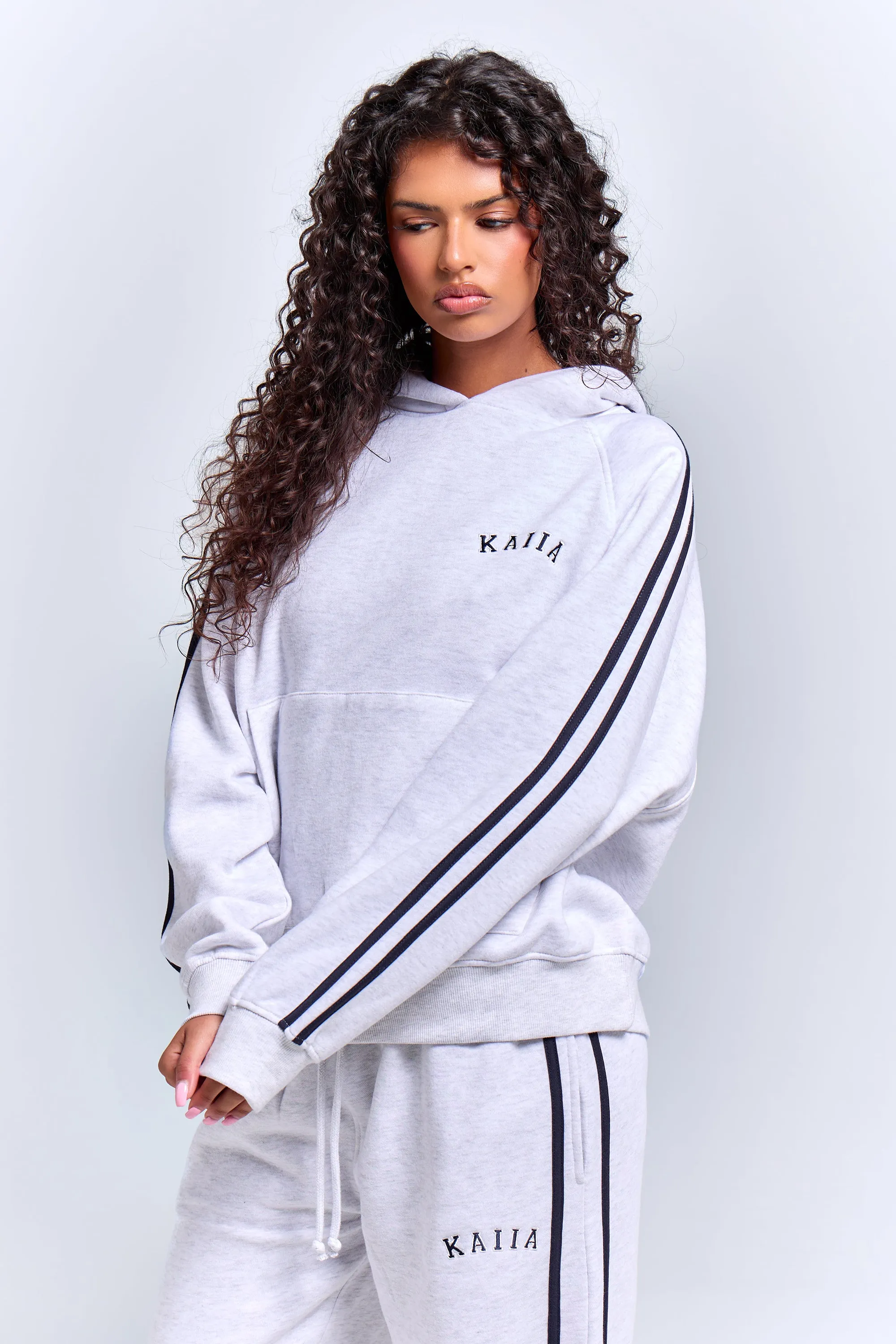 Kaiia Sport Side Stripe Oversized Hoodie Light Grey Marl & Navy sold by Kaiia the label