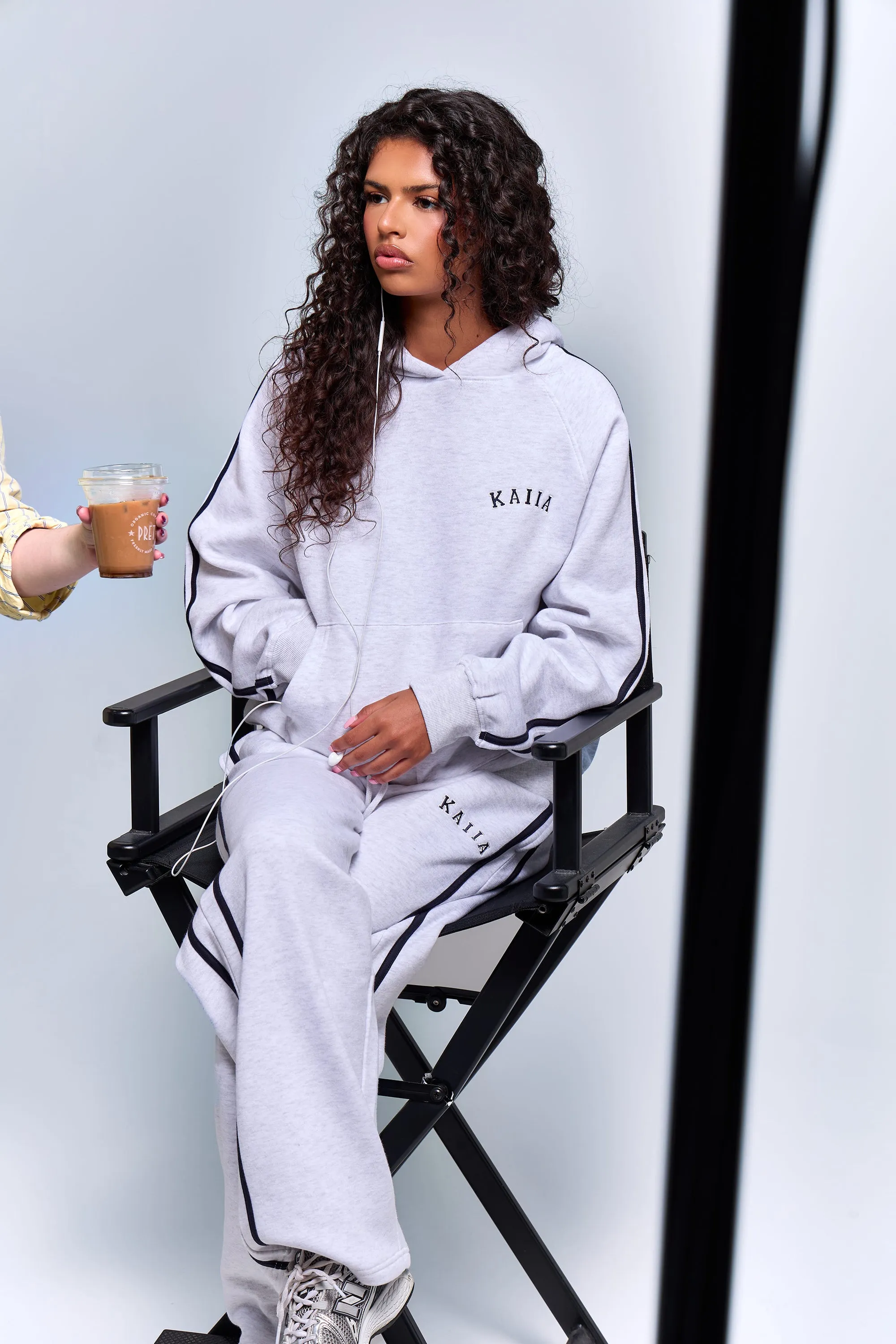 Kaiia Sport Side Stripe Oversized Hoodie Light Grey Marl & Navy sold by Kaiia the label product image thumbnail 2