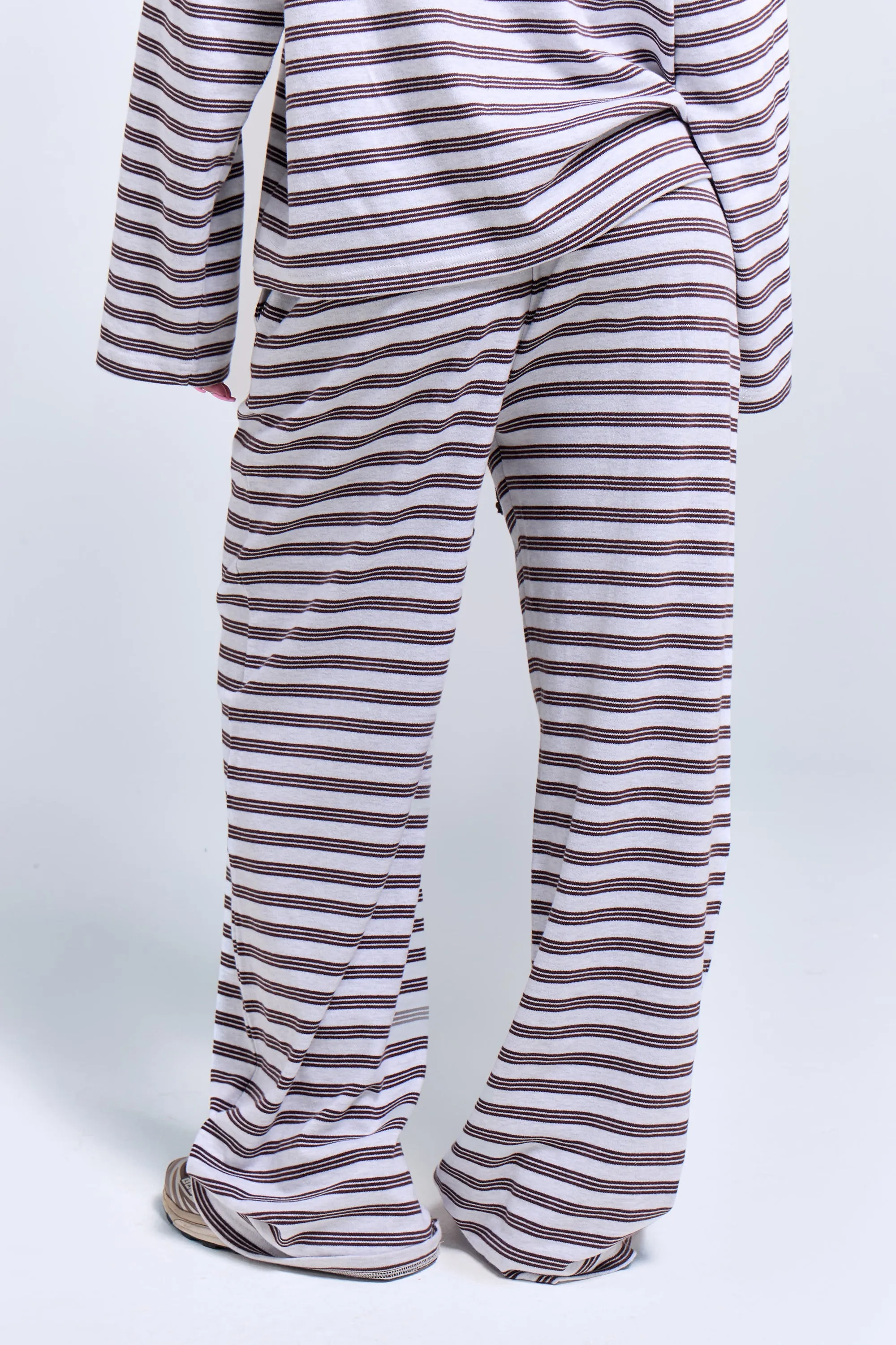Kaiia Interlock Stripe Wide Leg Joggers Light Grey Marl & Chocolate sold by Kaiia the label product image thumbnail 4