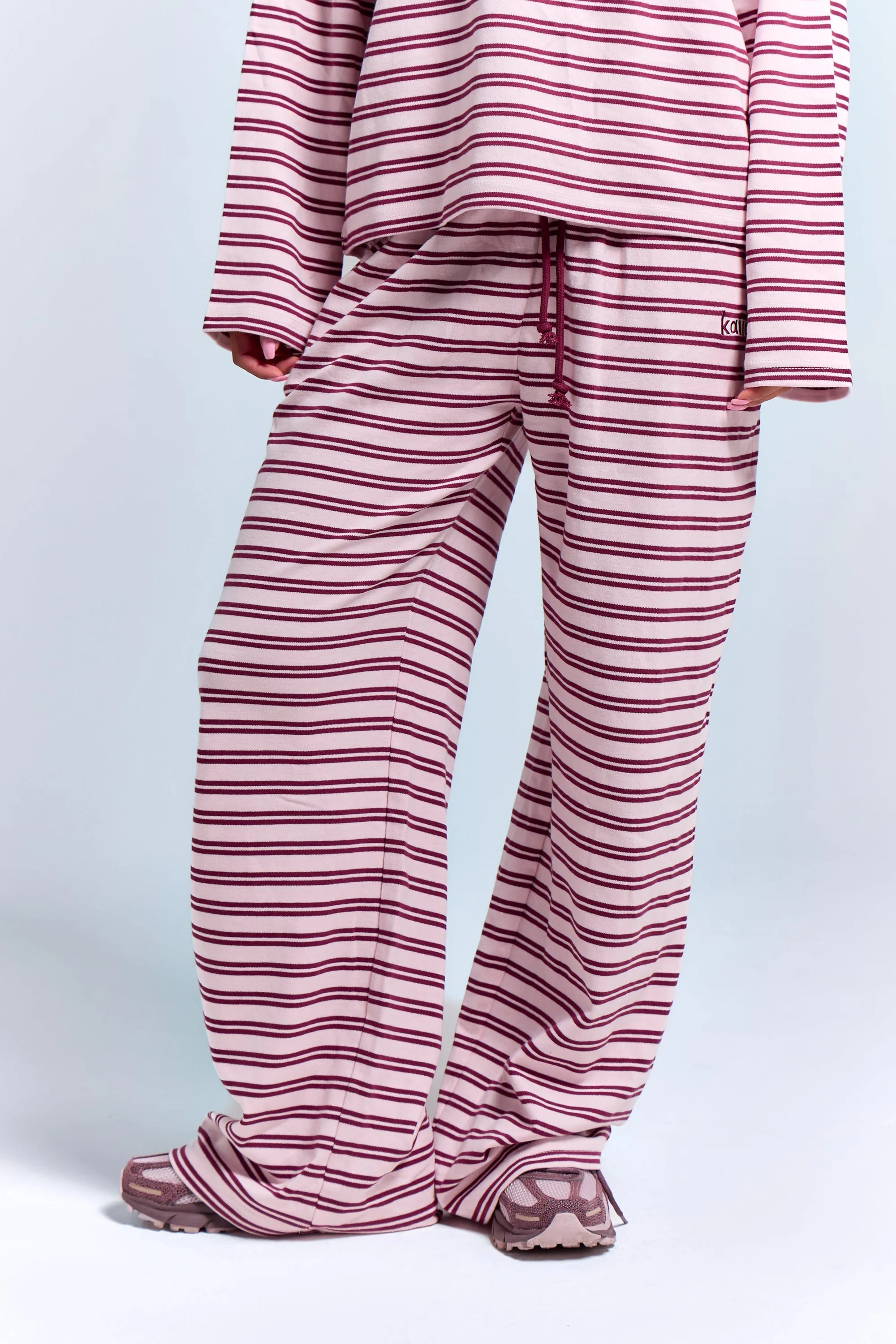 Kaiia Interlock Stripe Wide Leg Joggers Pink Chai & Burgundy sold by Kaiia the label product image thumbnail 4