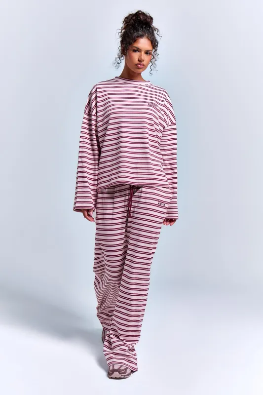 Kaiia Interlock Stripe Wide Leg Joggers Pink Chai & Burgundy made by Kaiia the label