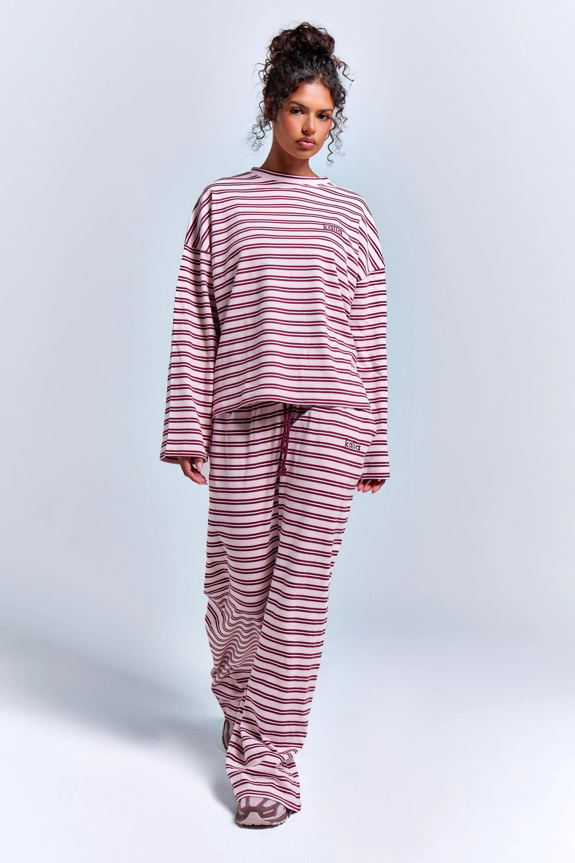 Kaiia Interlock Stripe Wide Leg Joggers Pink Chai & Burgundy sold by Kaiia the label
