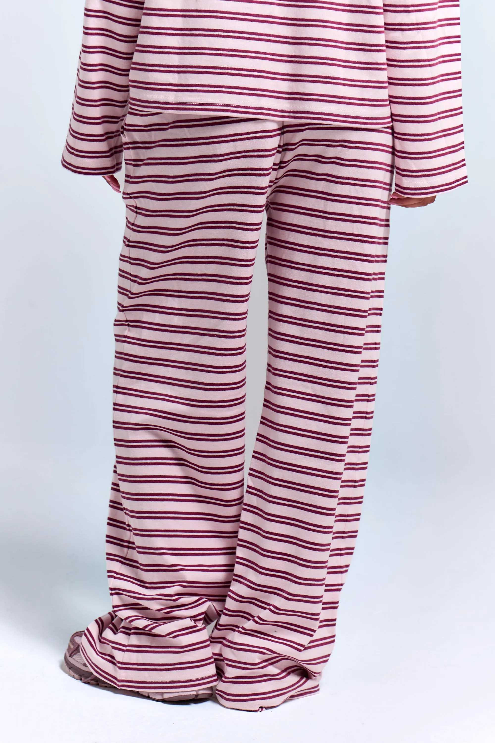 Kaiia Interlock Stripe Wide Leg Joggers Pink Chai & Burgundy sold by Kaiia the label product image thumbnail 5