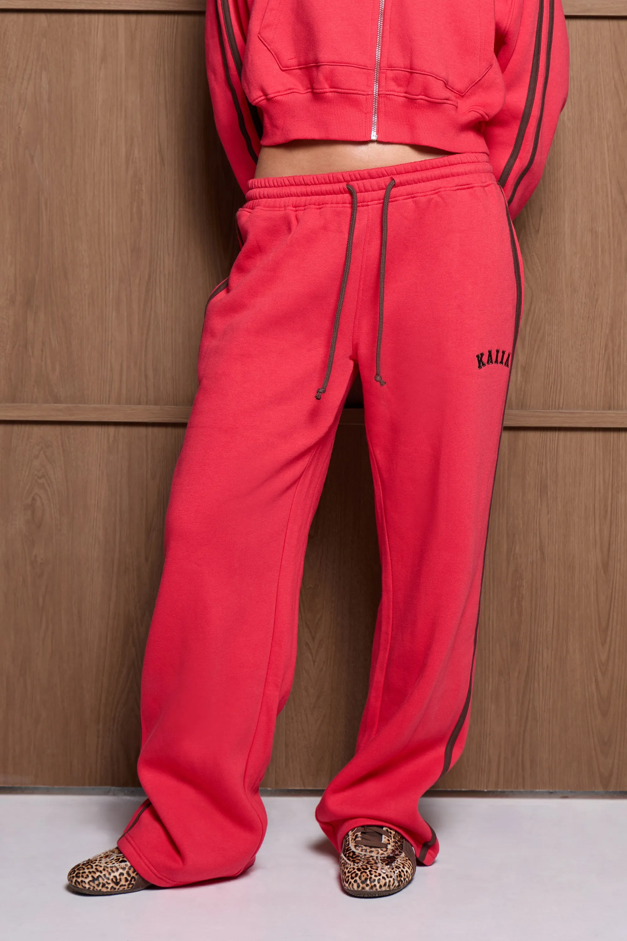 Kaiia Sport Side Stripe Wide Leg Joggers Red & Brown sold by Kaiia the label product image thumbnail 5
