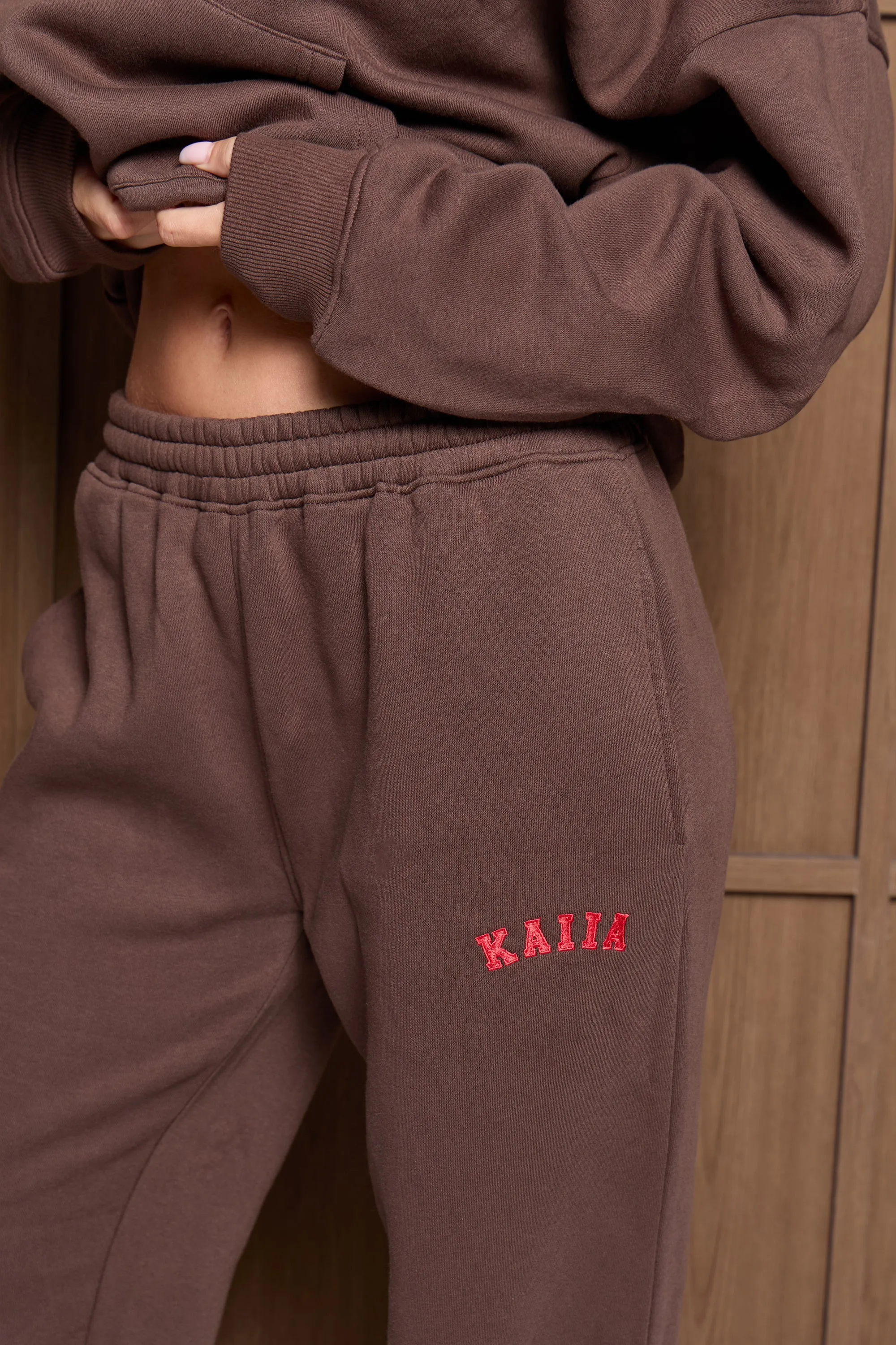 Kaiia Logo Wide Leg Joggers Brown & Red sold by Kaiia the label product image thumbnail 2
