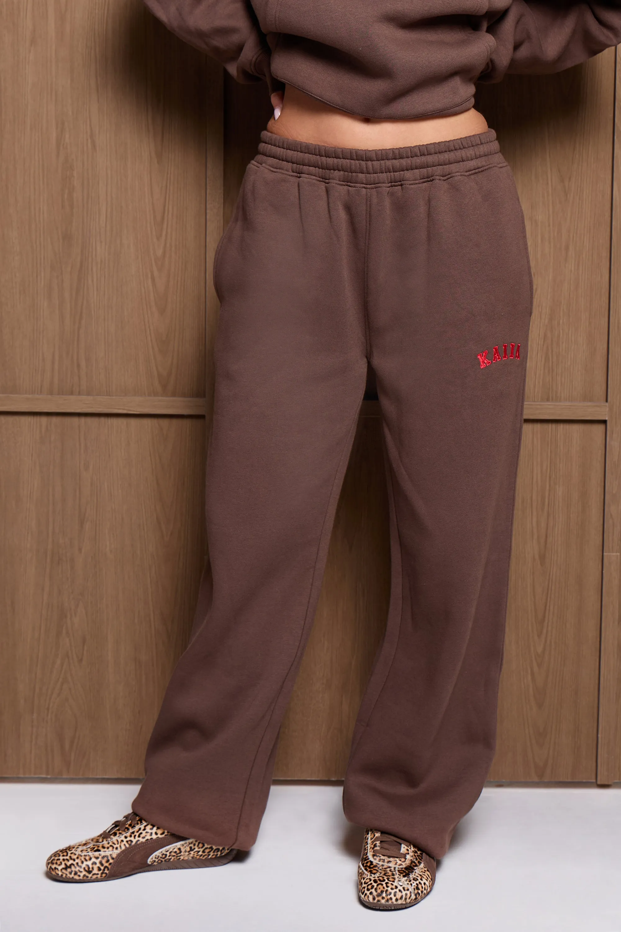 Kaiia Logo Wide Leg Joggers Brown & Red sold by Kaiia the label product image thumbnail 3