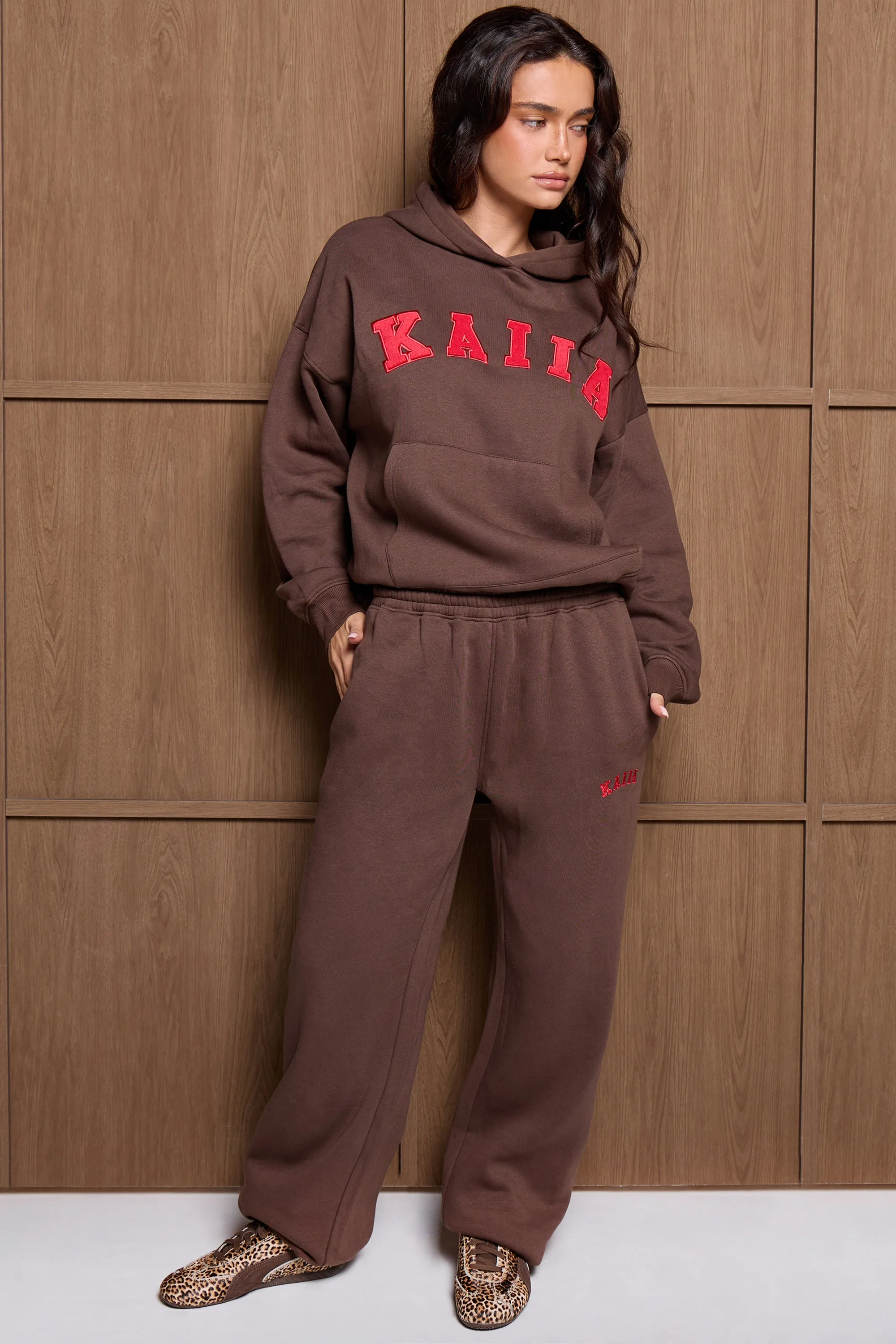 Kaiia Slogan Oversized Hoodie Brown & Red sold by Kaiia the label product image thumbnail 4