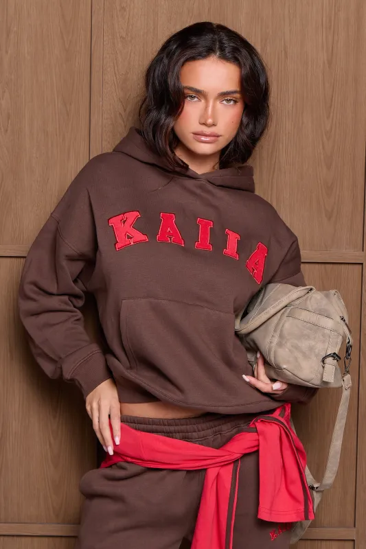Kaiia Slogan Oversized Hoodie Brown & Red made by Kaiia the label