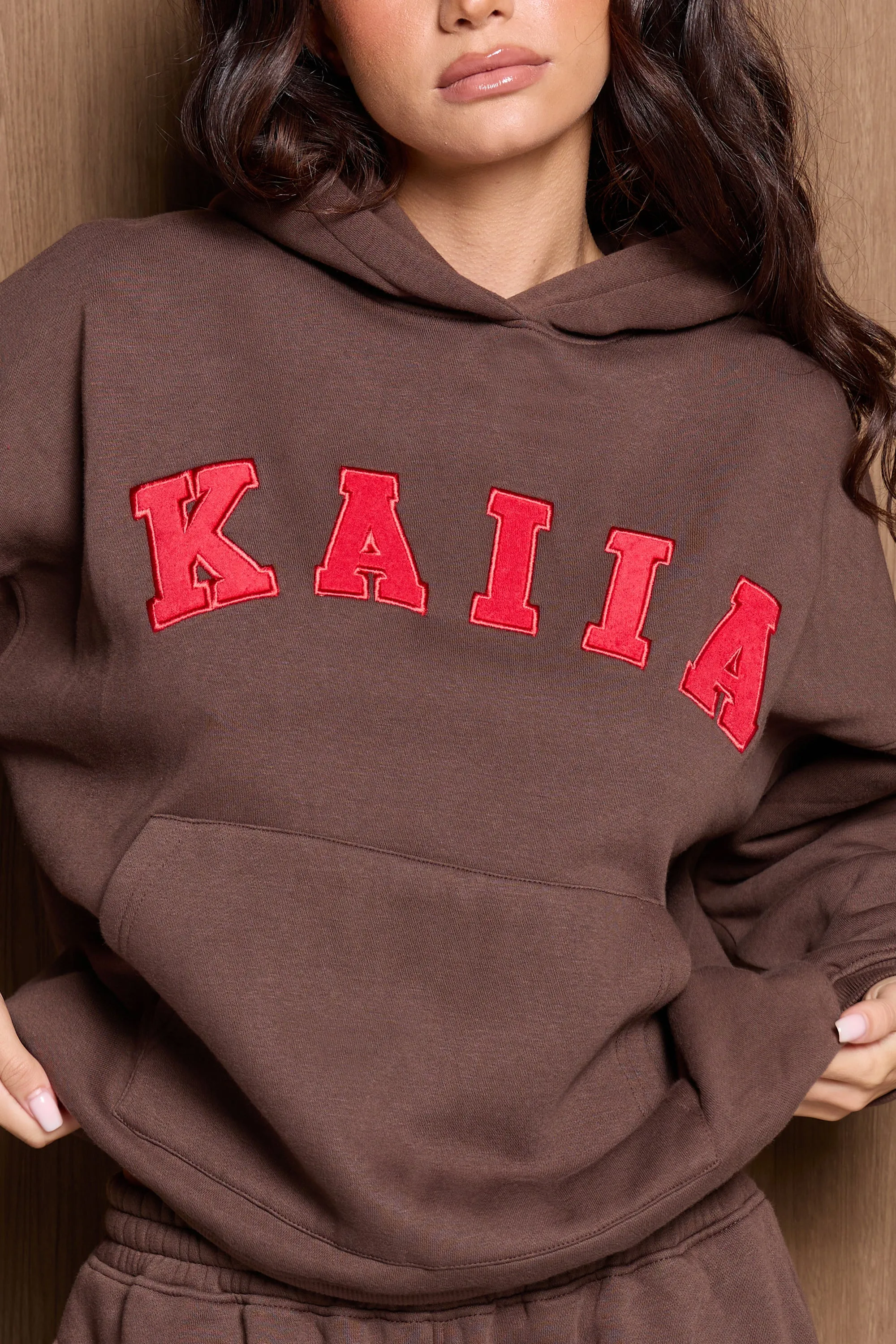 Kaiia Slogan Oversized Hoodie Brown & Red sold by Kaiia the label product image thumbnail 2