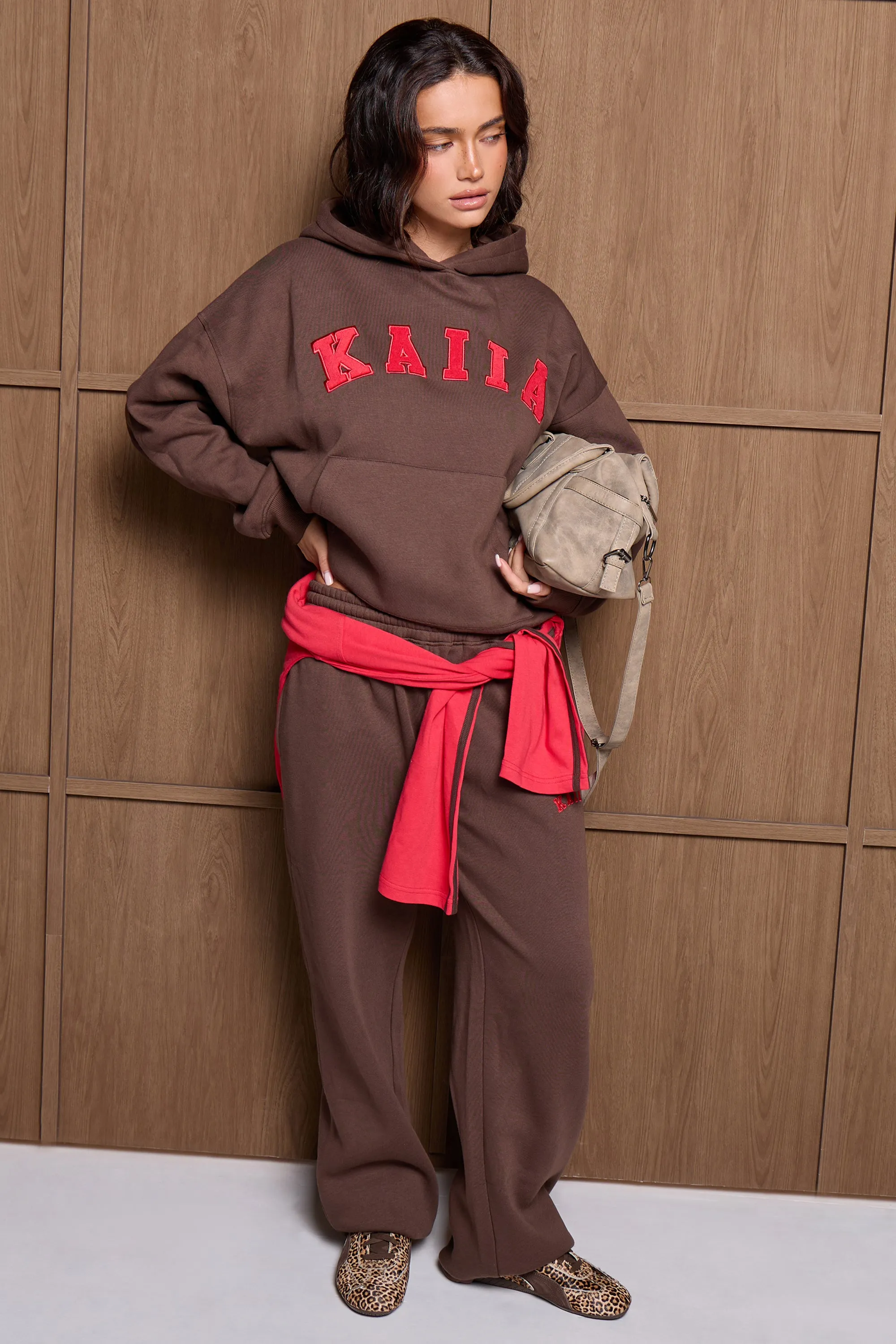 Kaiia Slogan Oversized Hoodie Brown & Red sold by Kaiia the label product image thumbnail 3