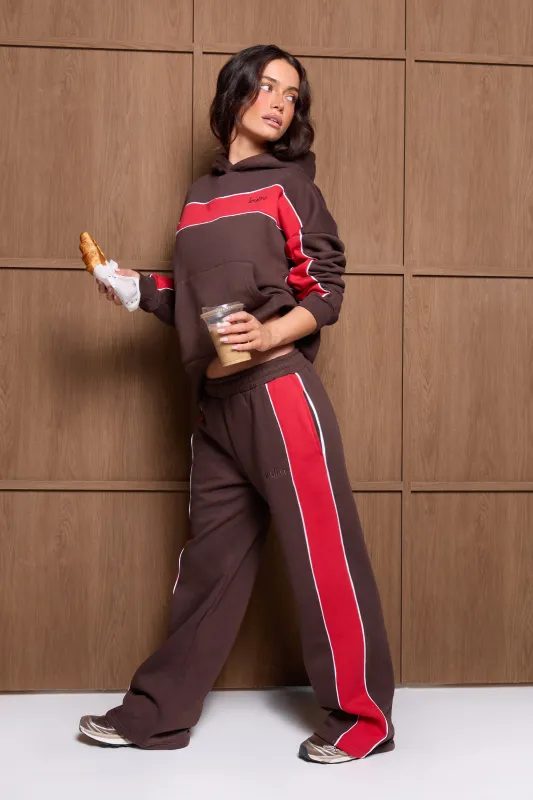 Kaiia Contrast Piping Side Stripe Wide Leg Joggers Brown & Red made by Kaiia the label