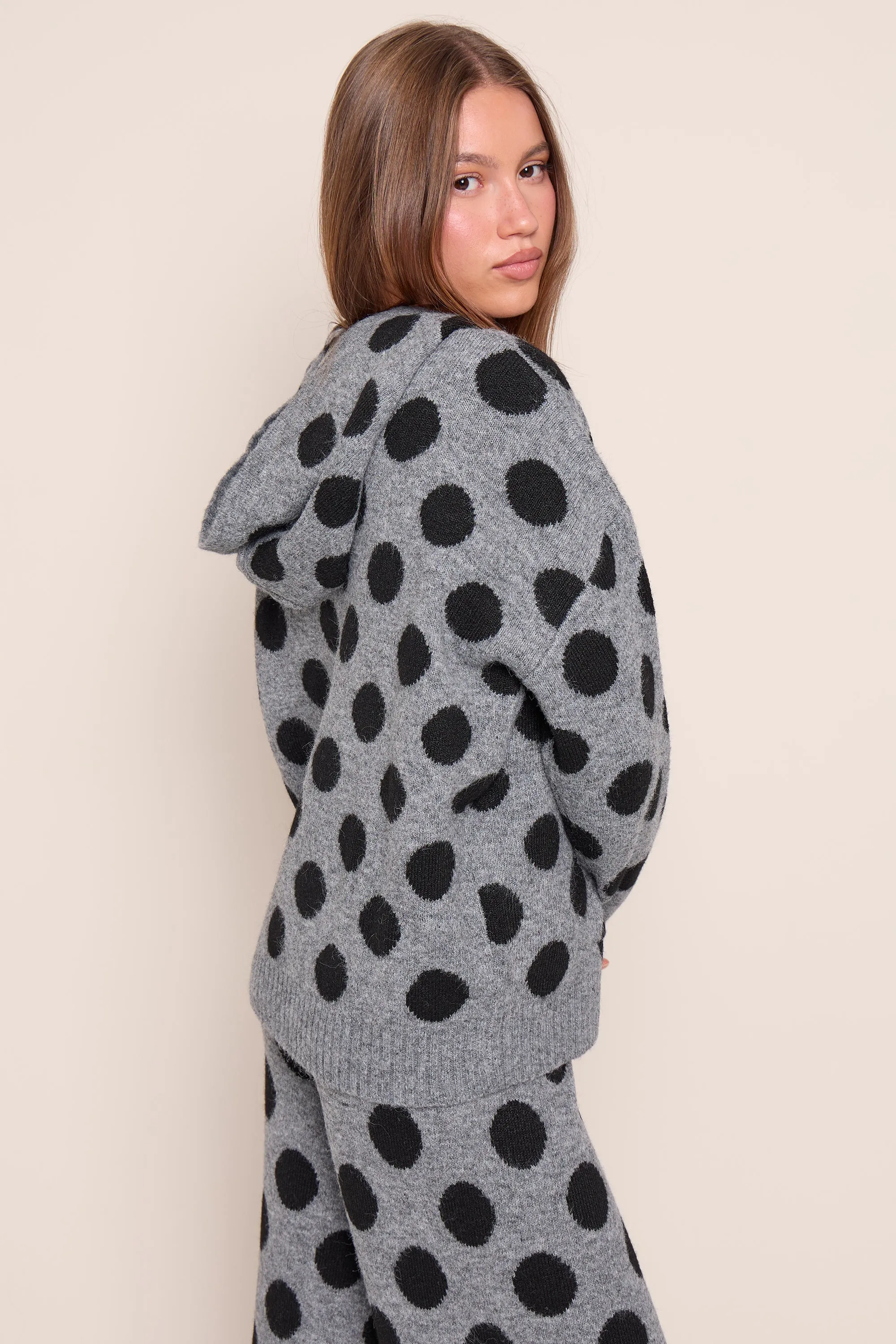 Kaiia Knit Polka Dot Oversized Hoodie Grey & Black sold by Kaiia the label product image thumbnail 4
