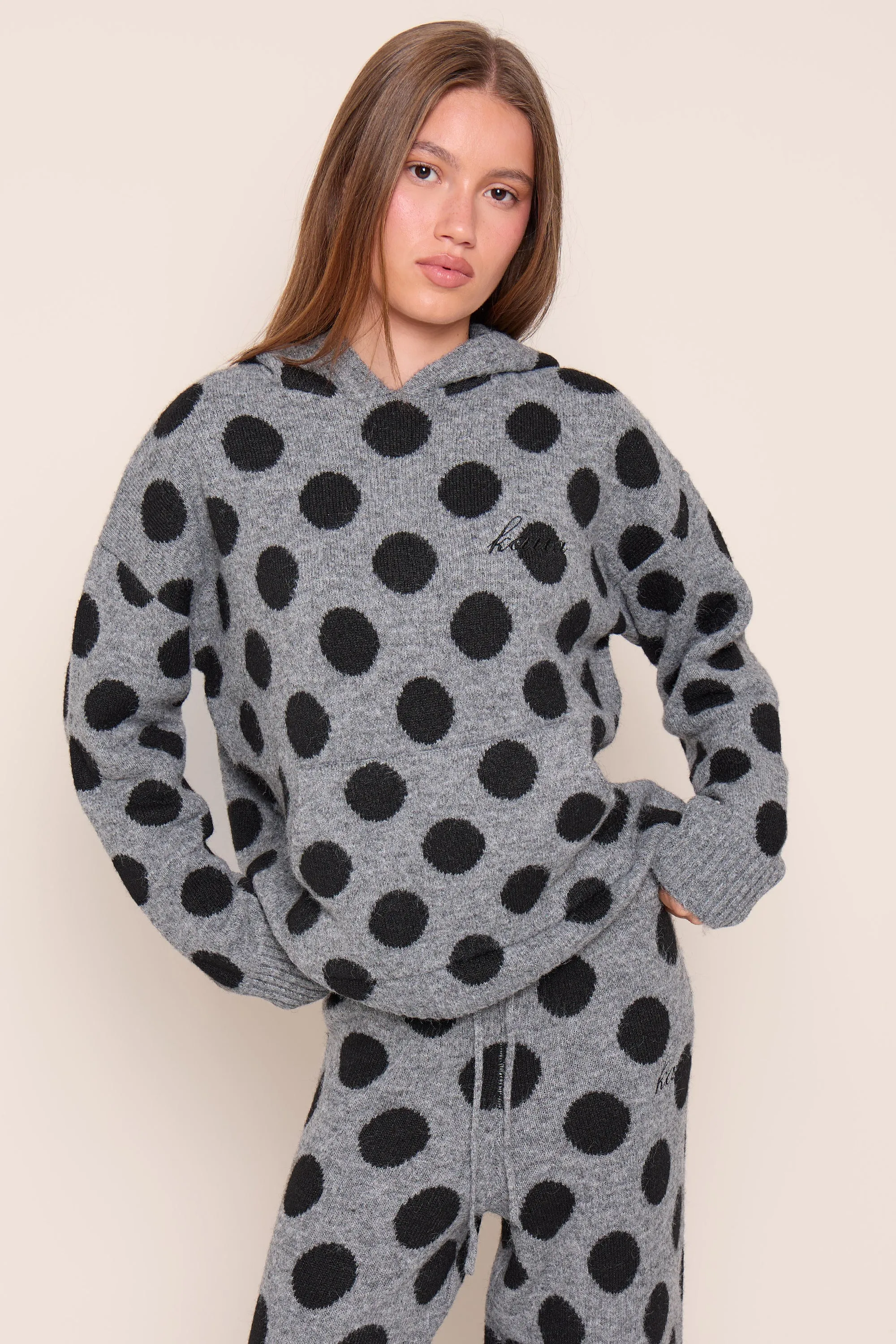 Kaiia Knit Polka Dot Oversized Hoodie Grey & Black sold by Kaiia the label