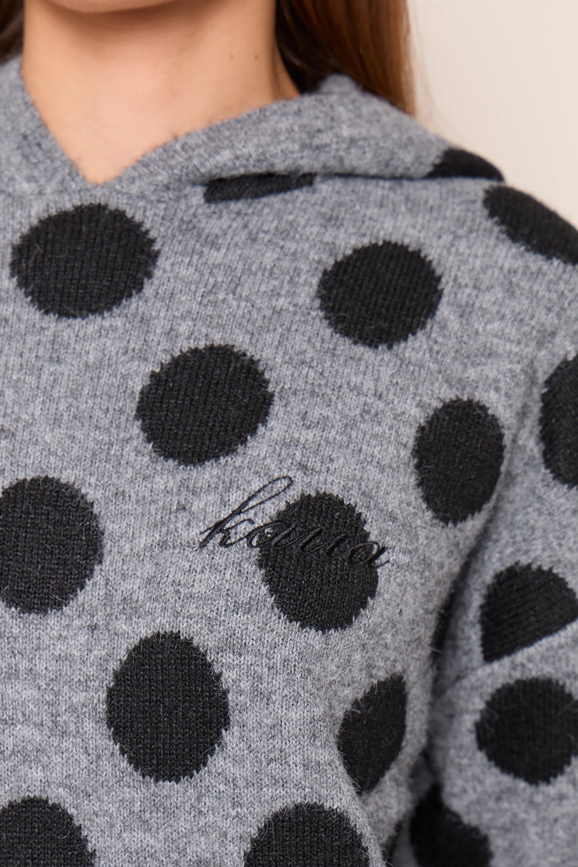 Kaiia Knit Polka Dot Oversized Hoodie Grey & Black sold by Kaiia the label product image thumbnail 2
