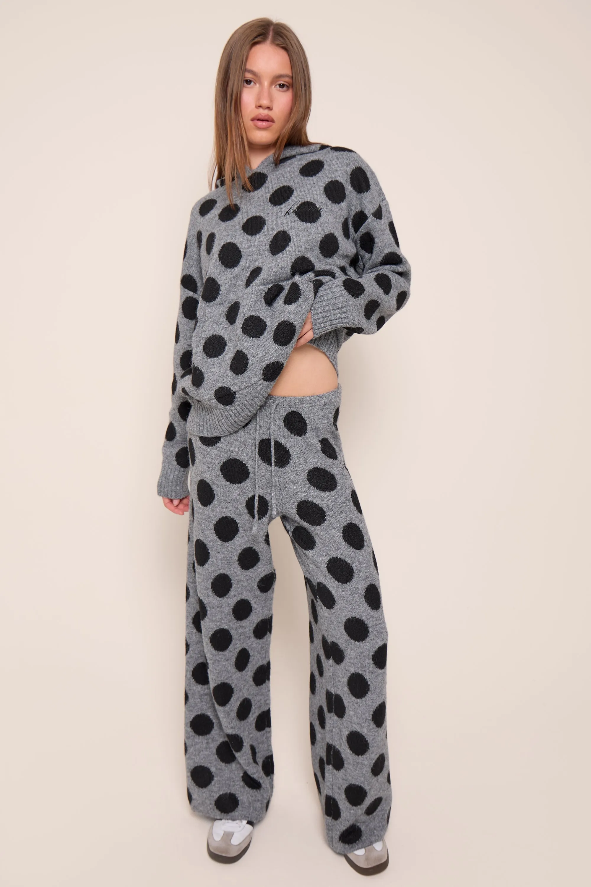 Kaiia Knit Polka Dot Oversized Hoodie Grey & Black sold by Kaiia the label product image thumbnail 3
