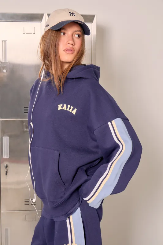 Kaiia Sport Side Stripe Oversized Hoodie Navy & Powder Blue made by Kaiia the label
