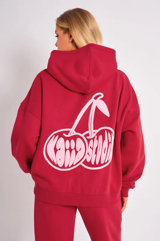 Kaiia Studio Cherry Graphic Oversized Hoodie Red & Pink made by Kaiia the label