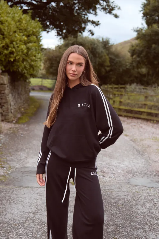 Kaiia Lightweight Knit Oversized Side Stripe Hoodie Black & White made by Kaiia the label