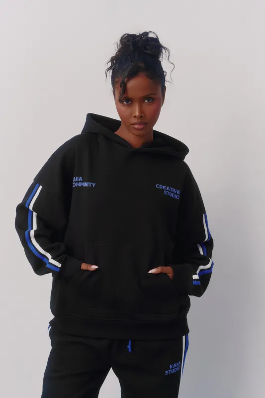 Kaiia Sport Side Stripe Oversized Hoodie Black & Cobalt made by Kaiia the label