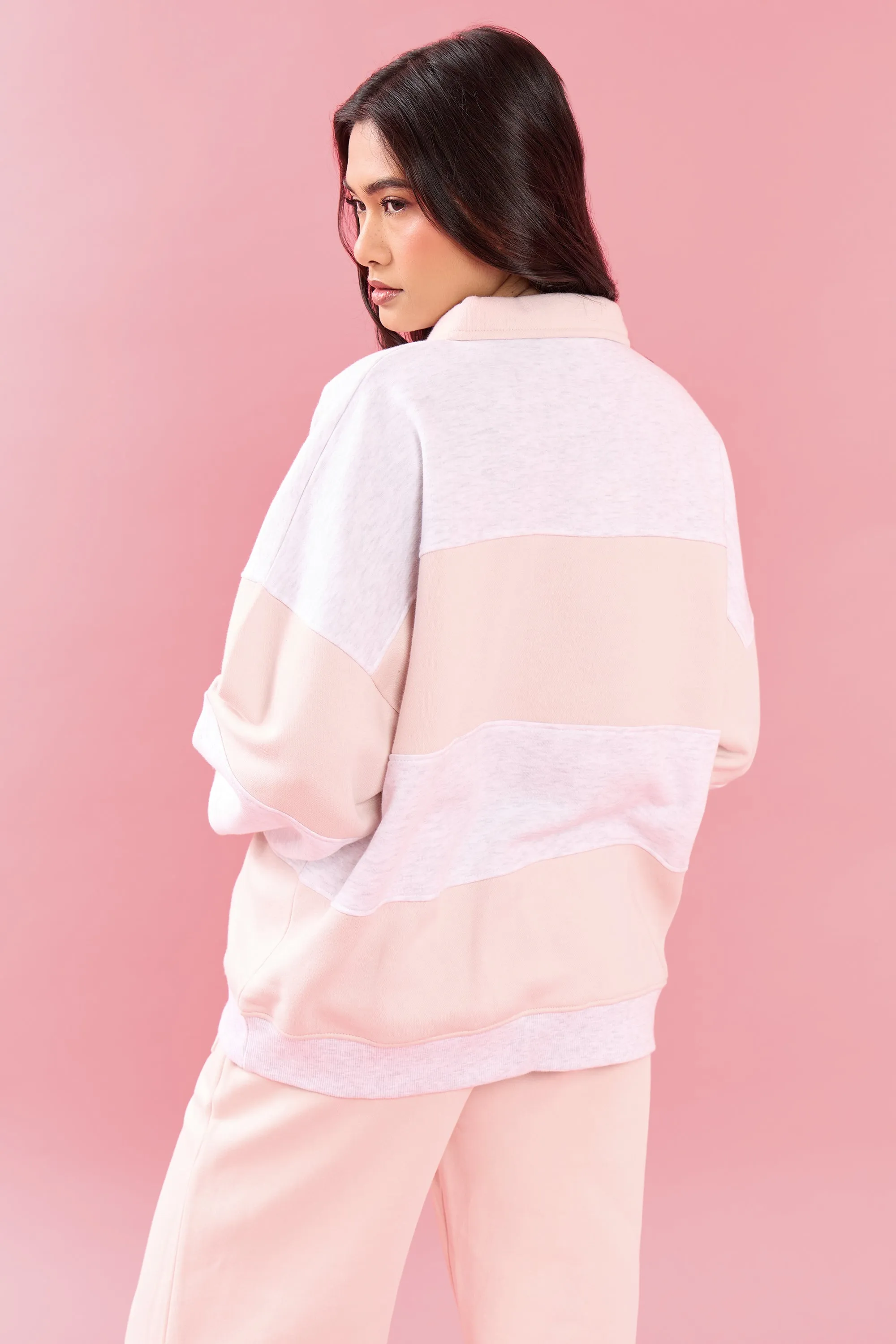 Kaiia Striped Oversized Rugby Sweatshirt Light Grey Marl & Pink Chai sold by Kaiia the label product image thumbnail 4