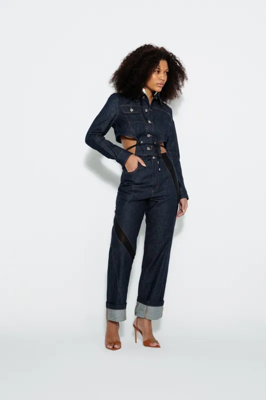 Mesh Detail Straight-Leg Jeans sold by Karoline Vitto