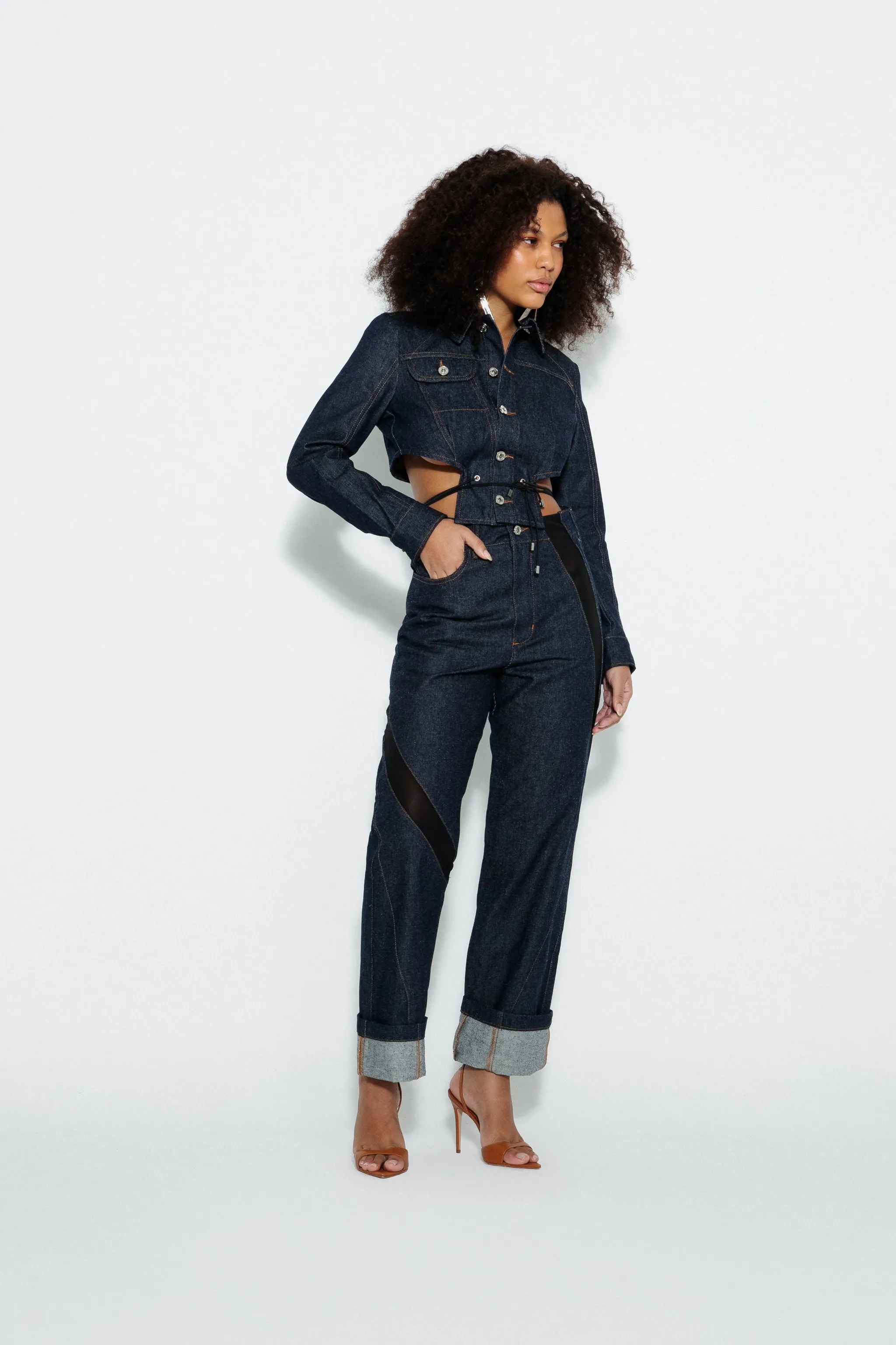 Mesh Detail Straight-Leg Jeans sold by Karoline Vitto