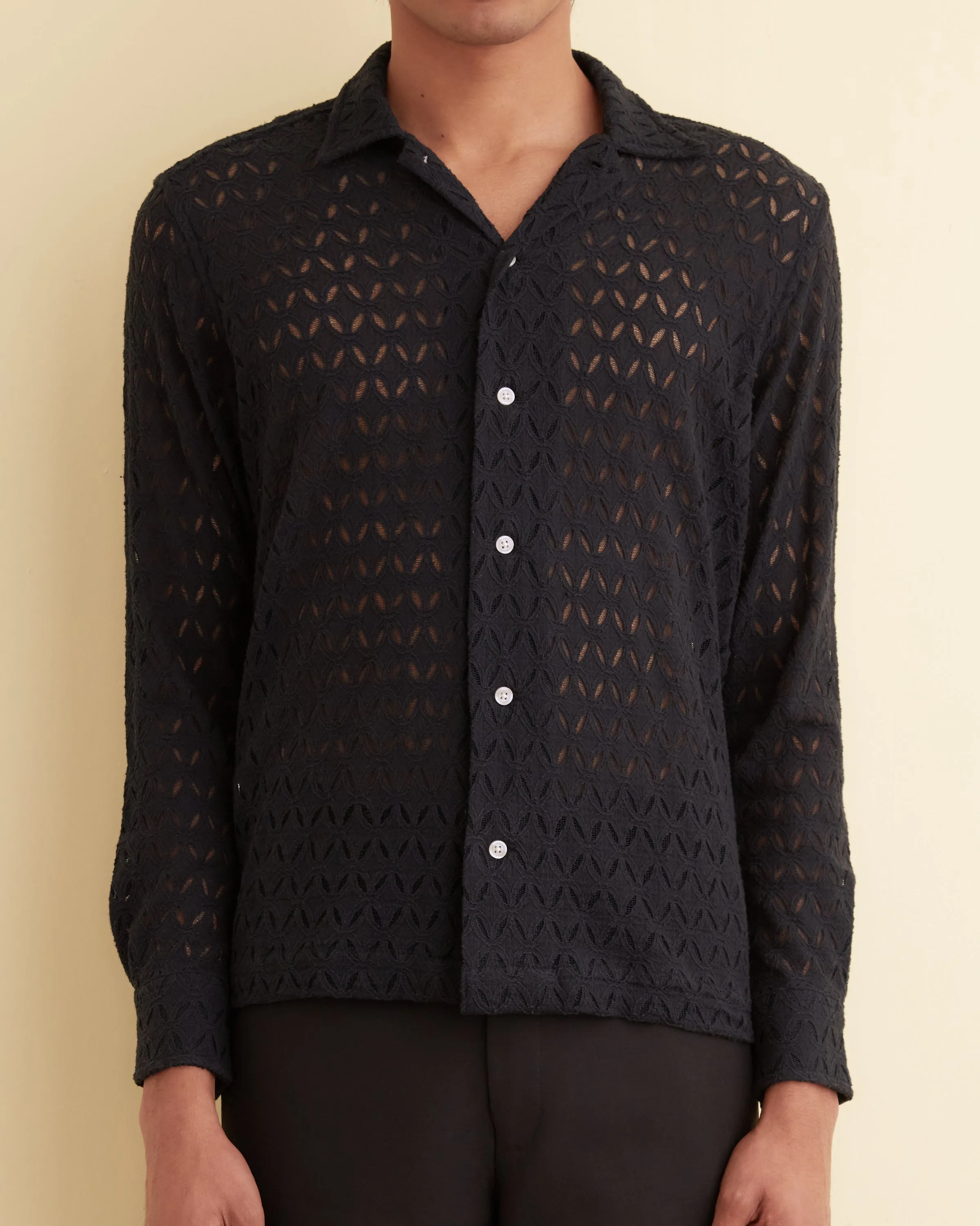 Lattice Lace Long Sleeve Shirt - Black sold by BODE product image thumbnail 2