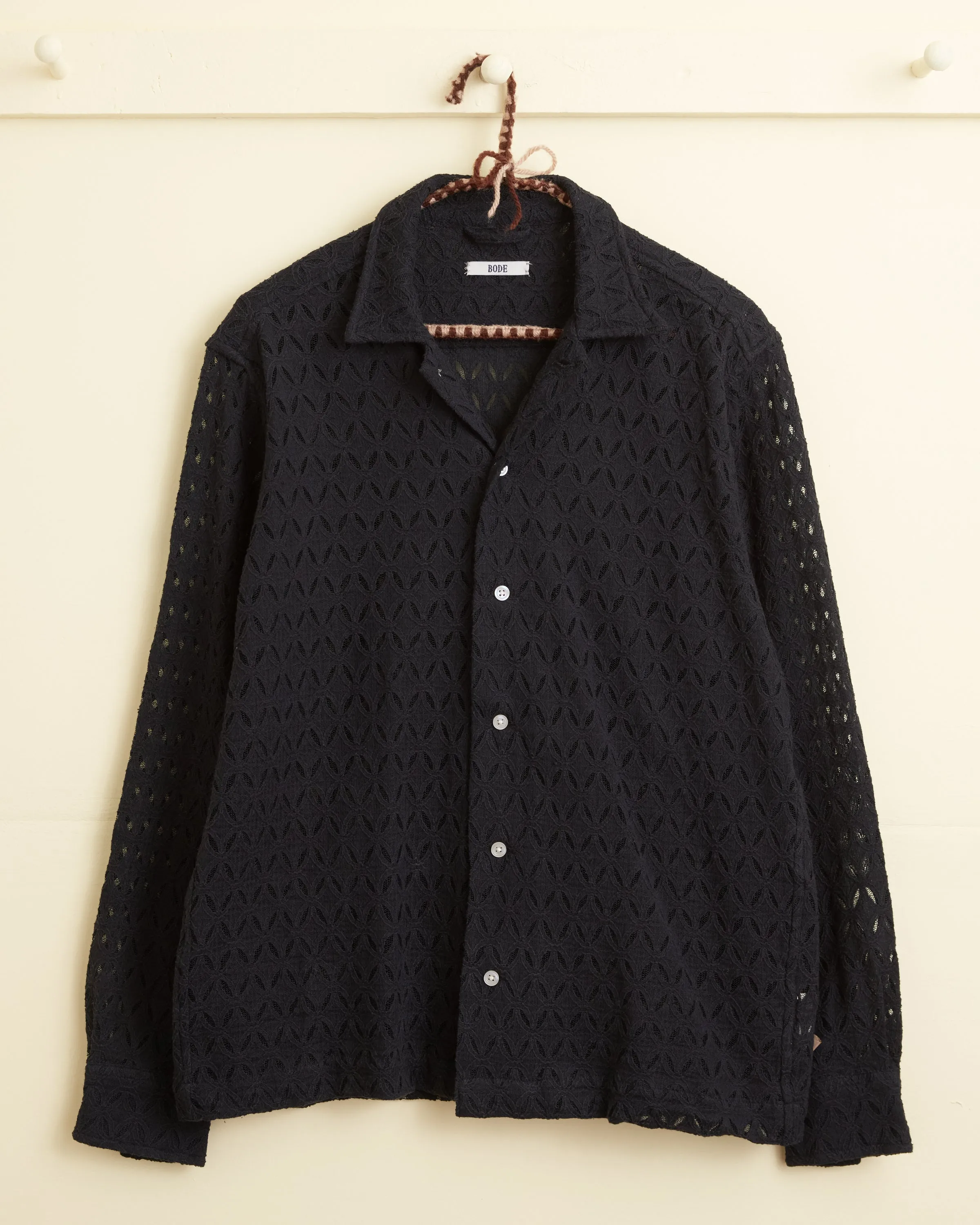 Lattice Lace Long Sleeve Shirt - Black sold by BODE product image thumbnail 4