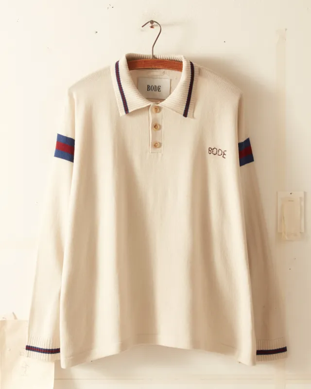 Duotone Stripe Cycling Polo - Ecru sold by BODE