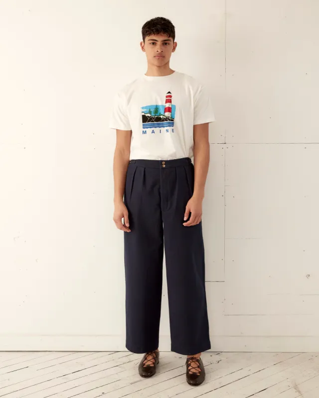 Wide Leg Snap Trousers - Navy sold by BODE