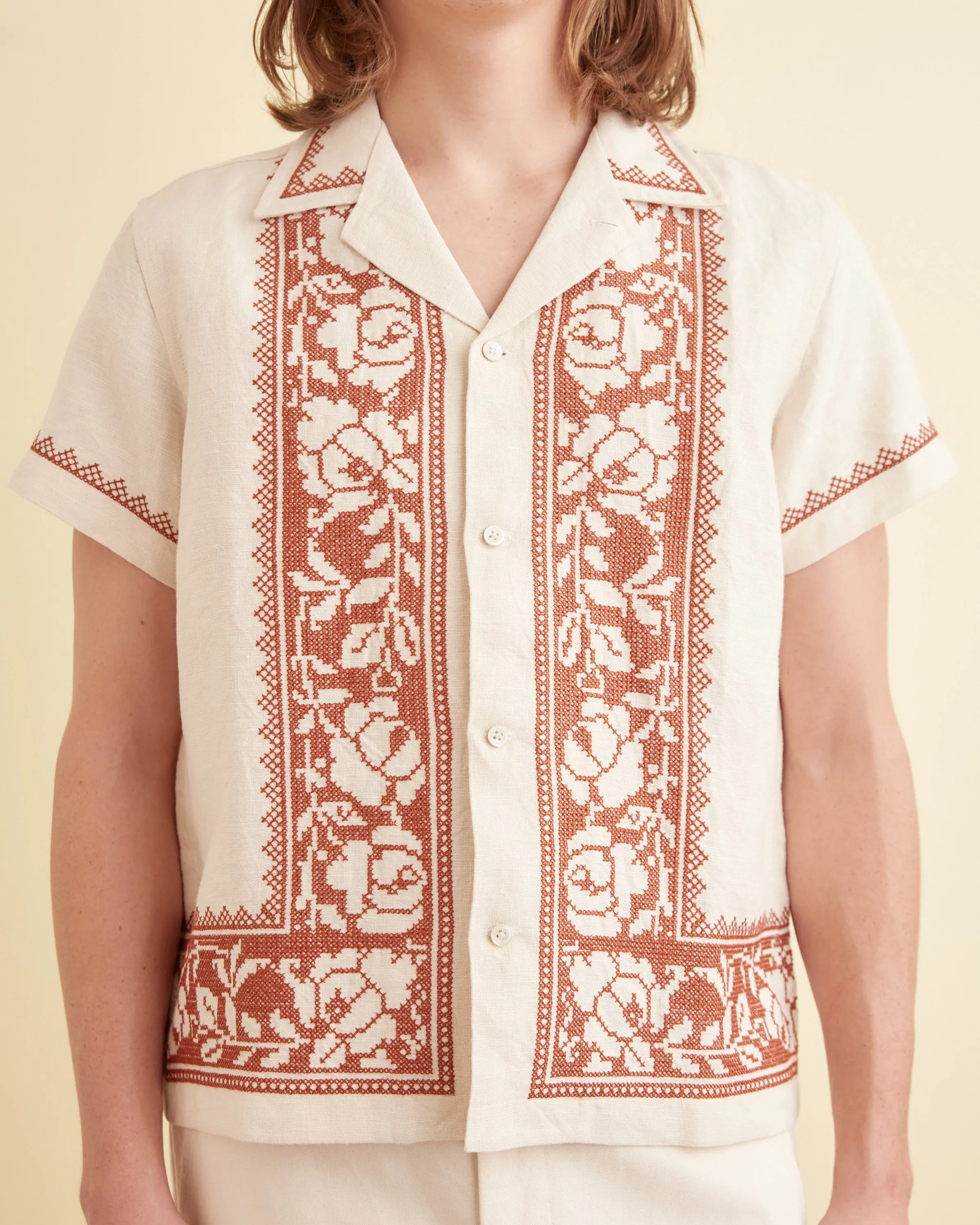 Cross-Stitched Rose Garland Short Sleeve Shirt sold by BODE product image thumbnail 2