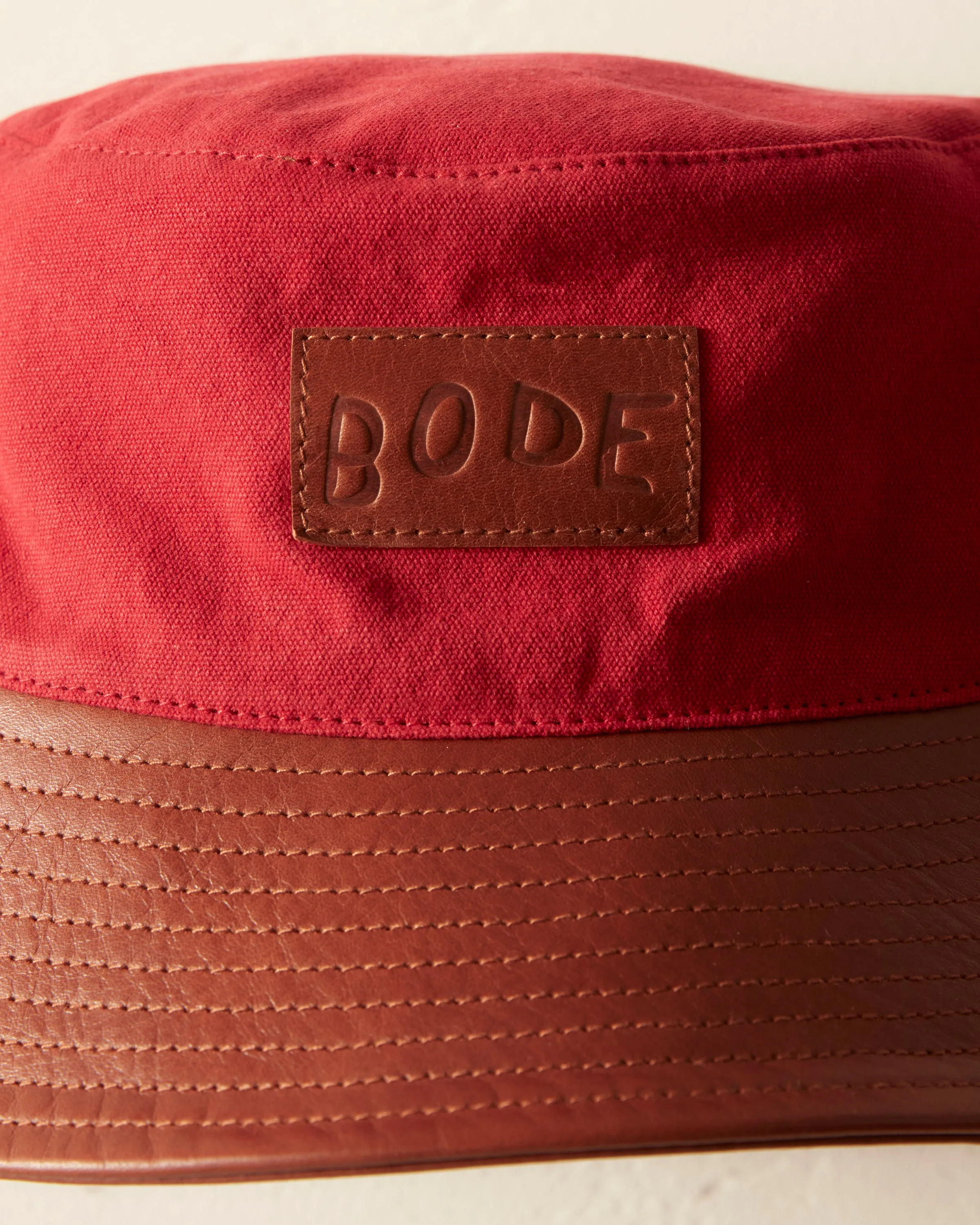 Leather Brim Bucket Hat - Tan/Red sold by BODE product image thumbnail 2