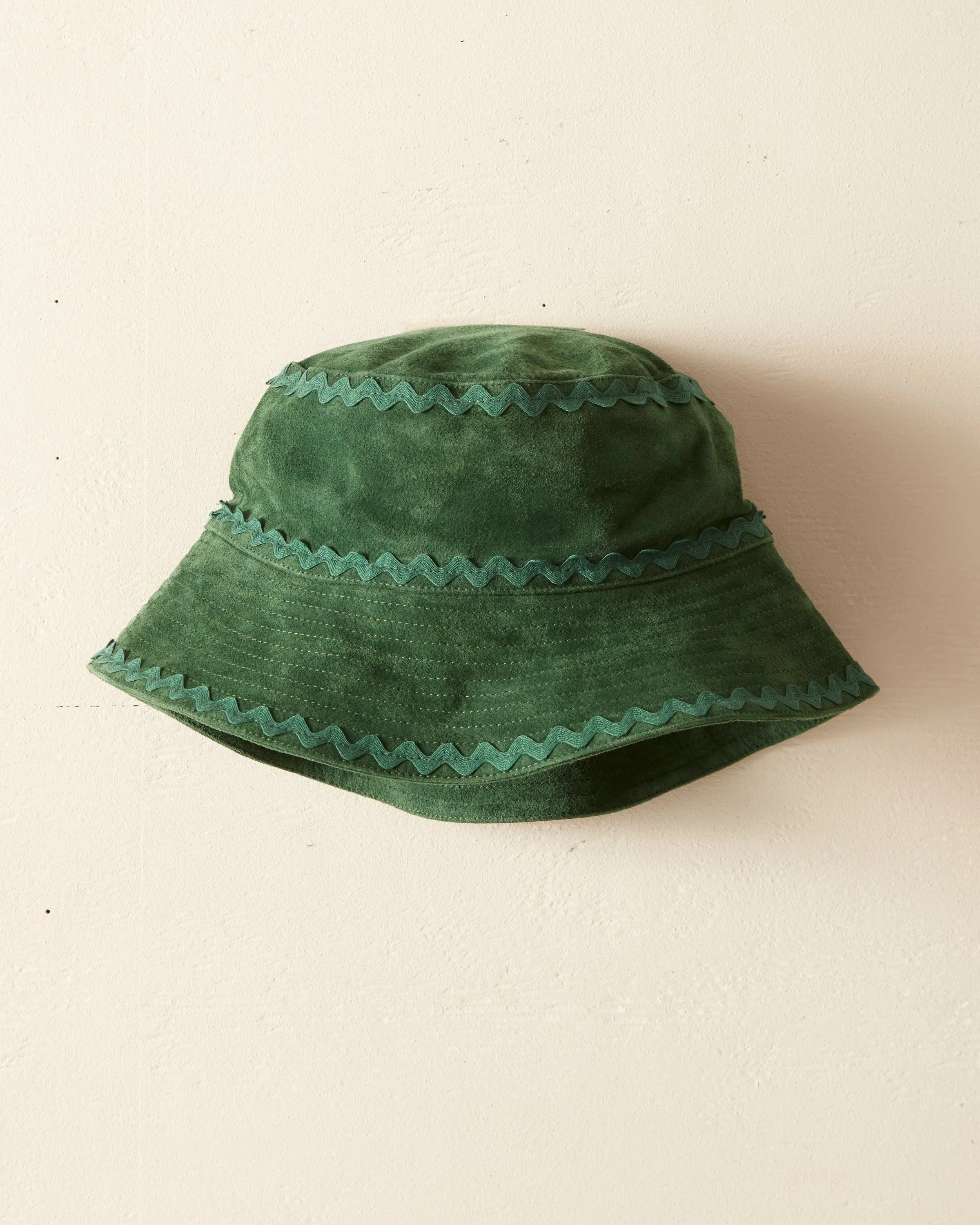 Suede Rickrack Hat - Green sold by BODE