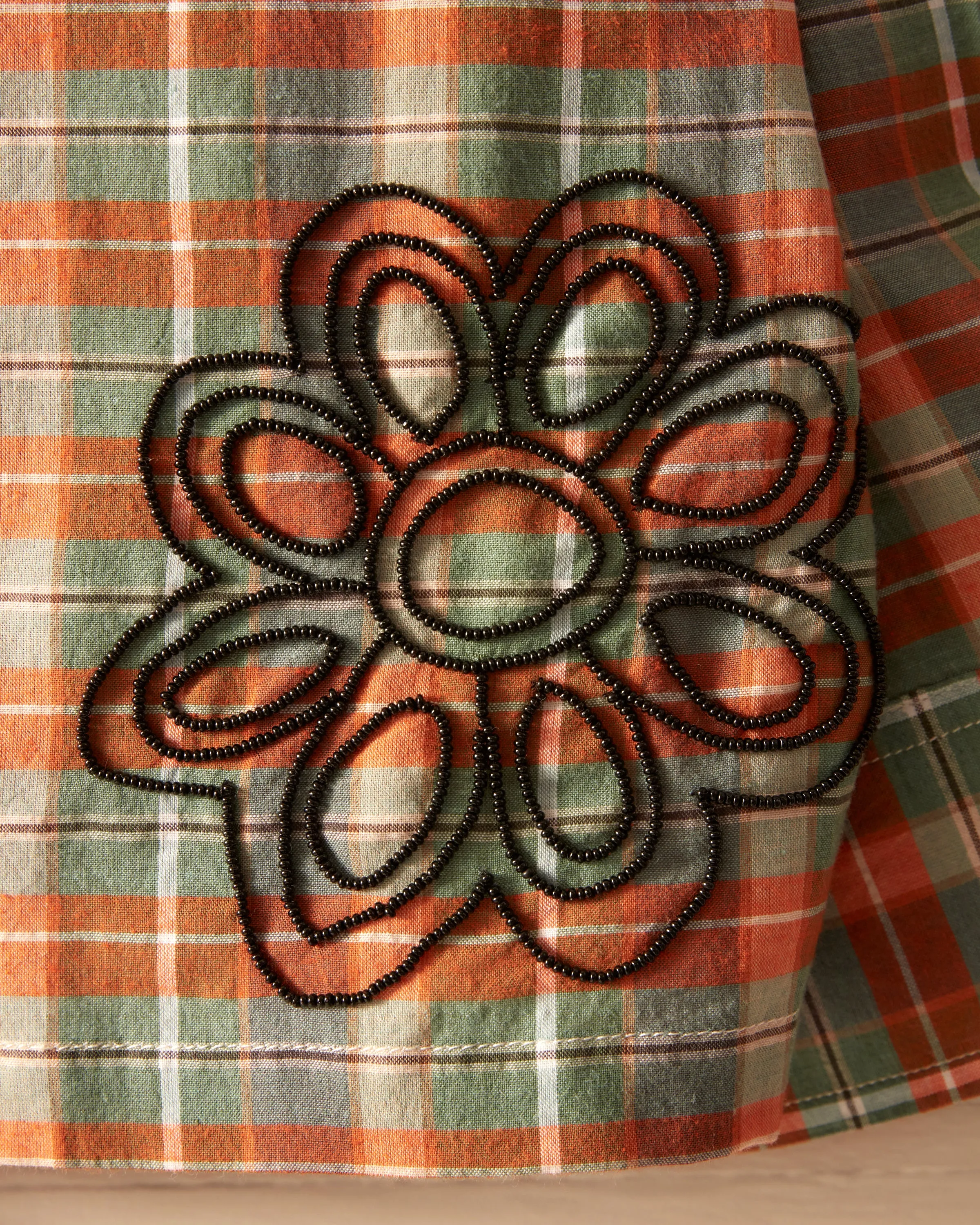 Beaded Floral Madras Long Sleeve Shirt - Blue sold by BODE product image thumbnail 3