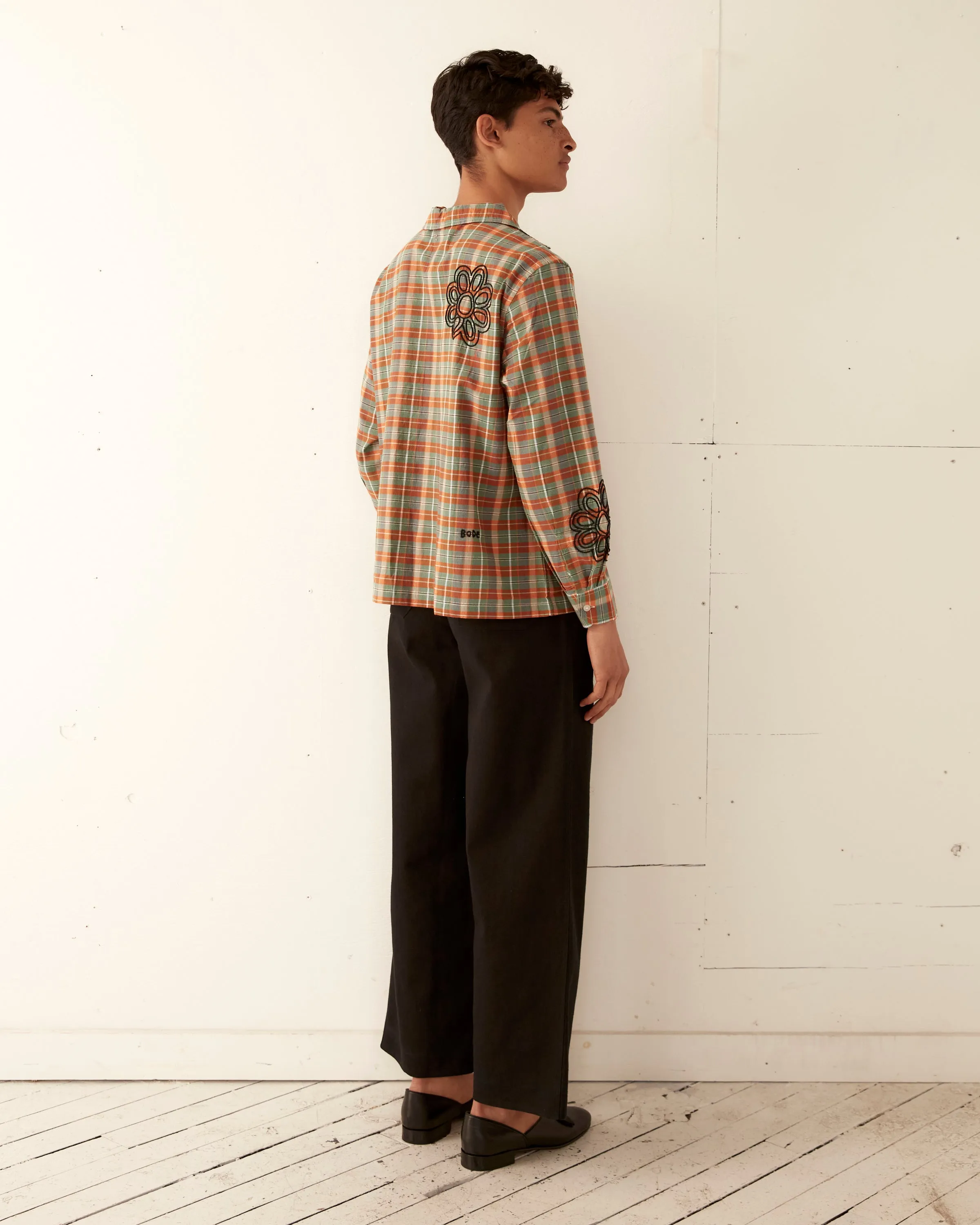 Beaded Floral Madras Long Sleeve Shirt - Blue sold by BODE product image thumbnail 4