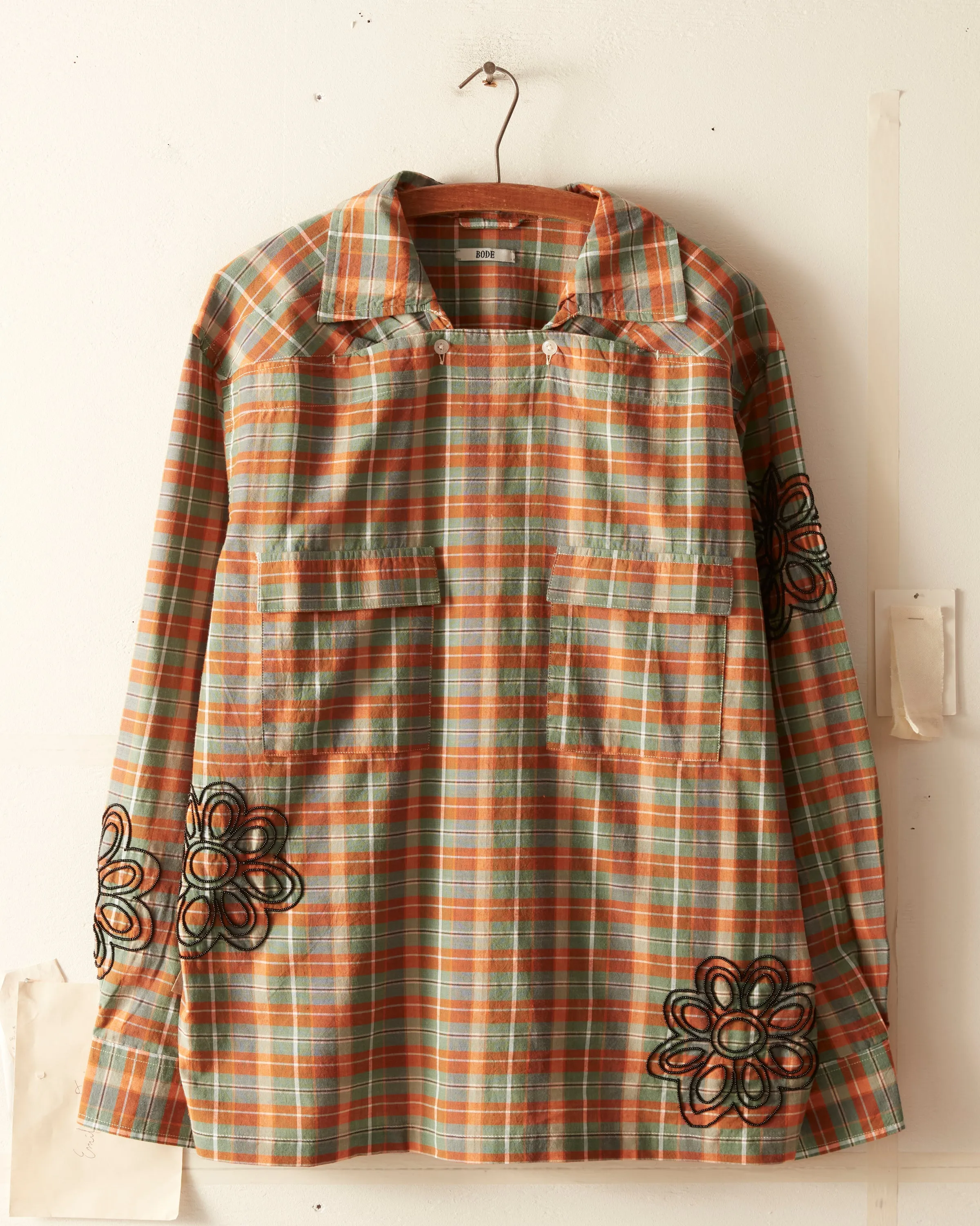 Beaded Floral Madras Long Sleeve Shirt - Blue sold by BODE product image thumbnail 2