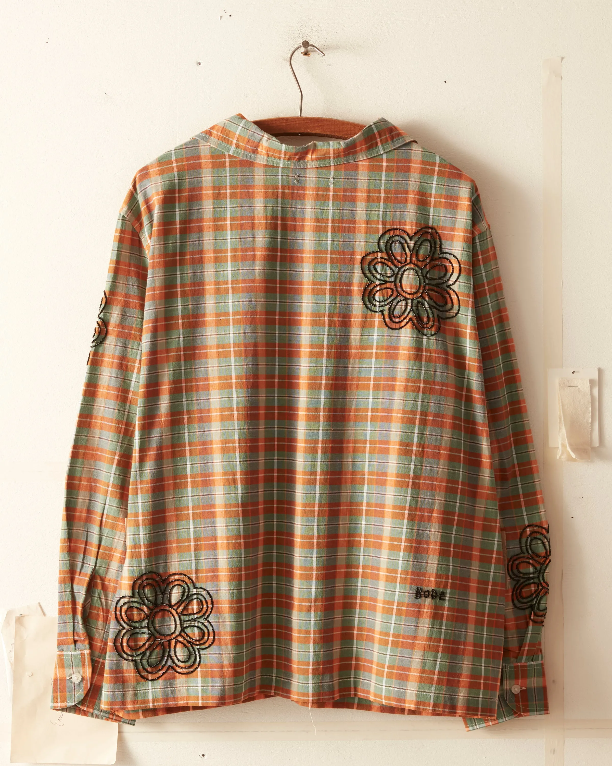 Beaded Floral Madras Long Sleeve Shirt - Blue sold by BODE product image thumbnail 5