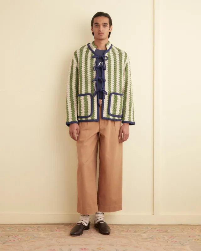 Bold Stripe Cardigan - Green/Cream sold by BODE