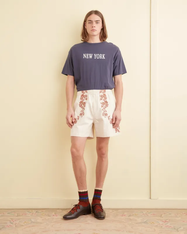 Cross-Stitched Rose Garland Shorts sold by BODE