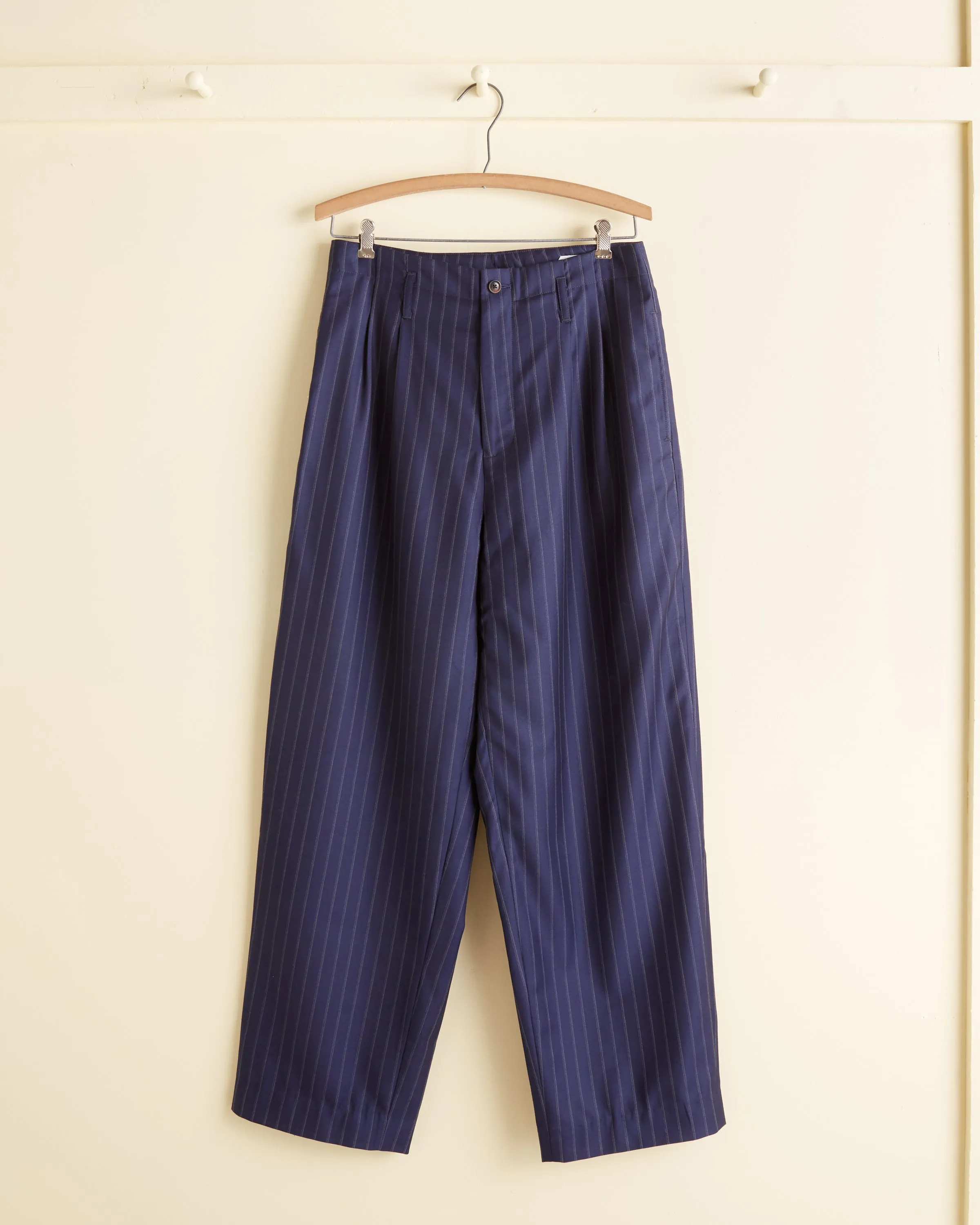 Blue Pinstripe Trousers - 29 sold by BODE