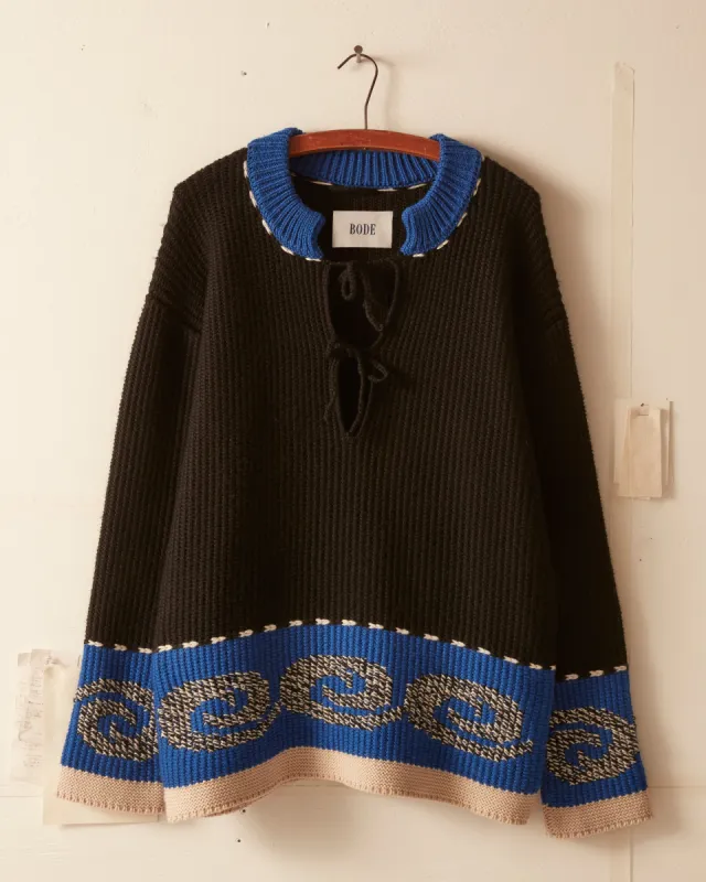 Cape Cod Cross Stitch Pullover - Black sold by BODE