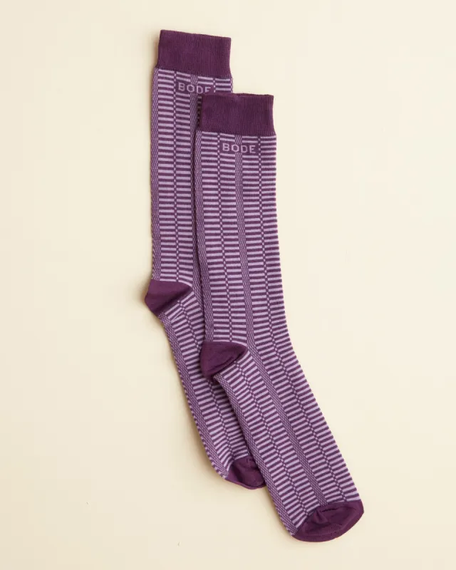 Micro Check Socks - Purple sold by BODE