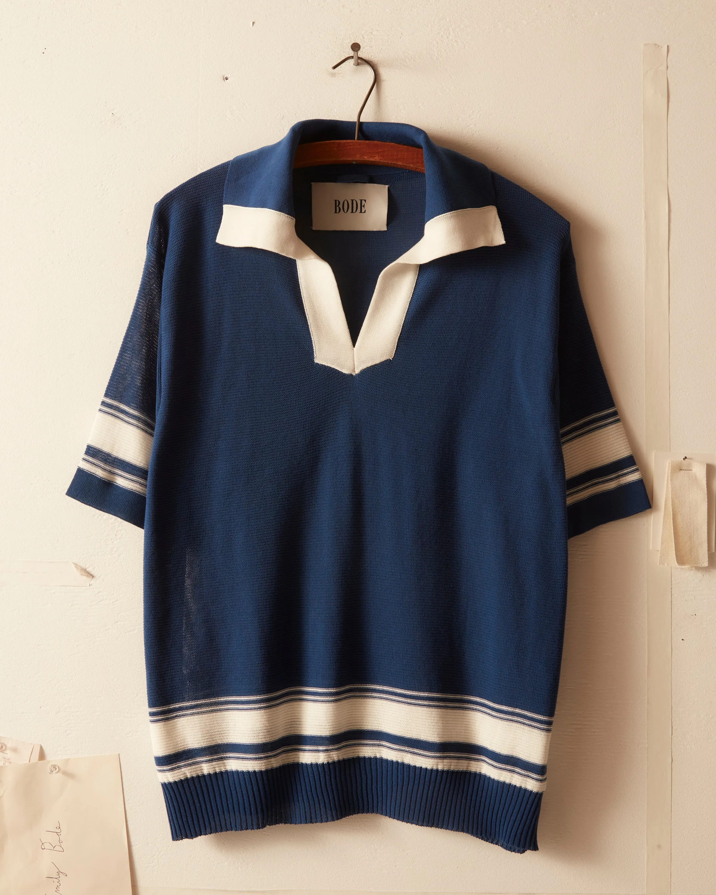 Edge Stripe Polo - Navy sold by BODE