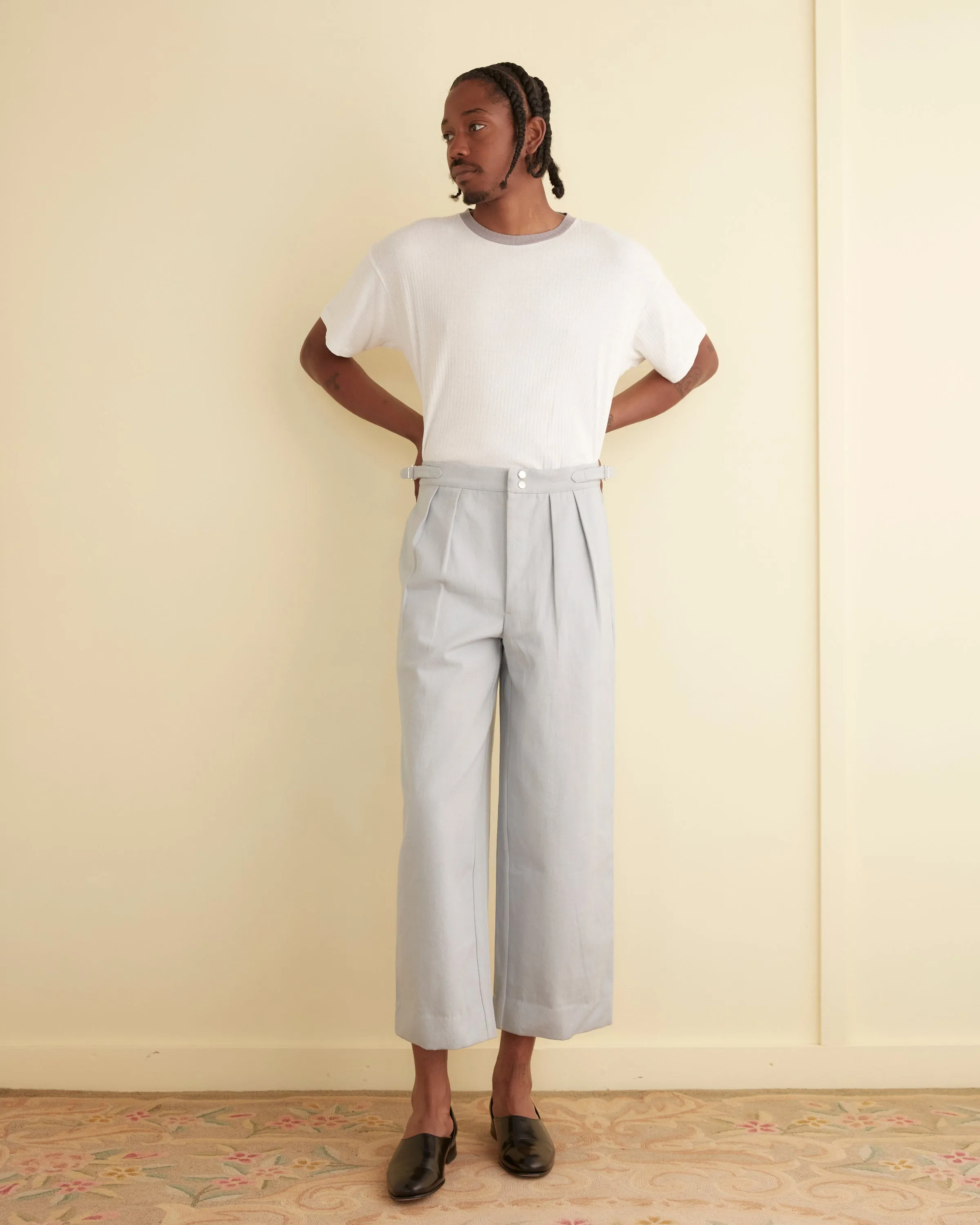 Wide Leg Snap Trousers - Light Blue sold by BODE