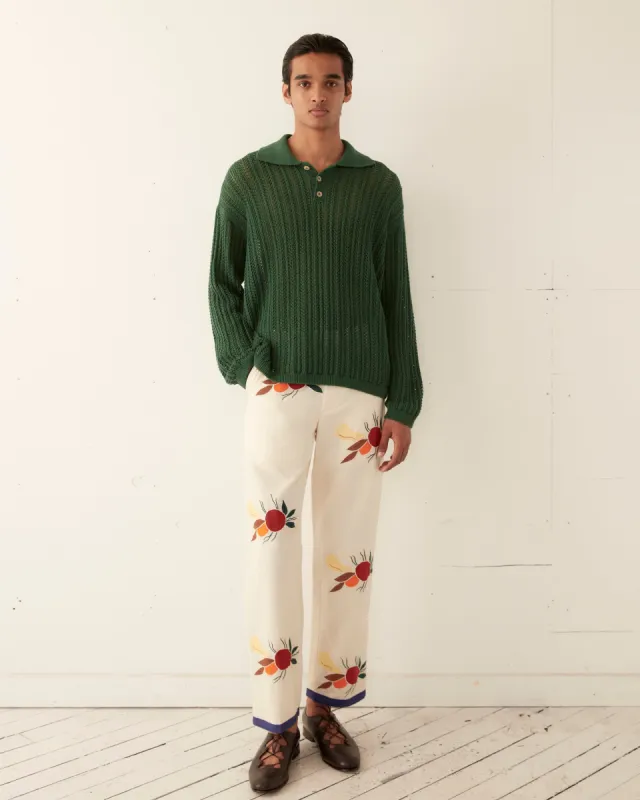 Pointelle Polo Long Sleeve - Green sold by BODE