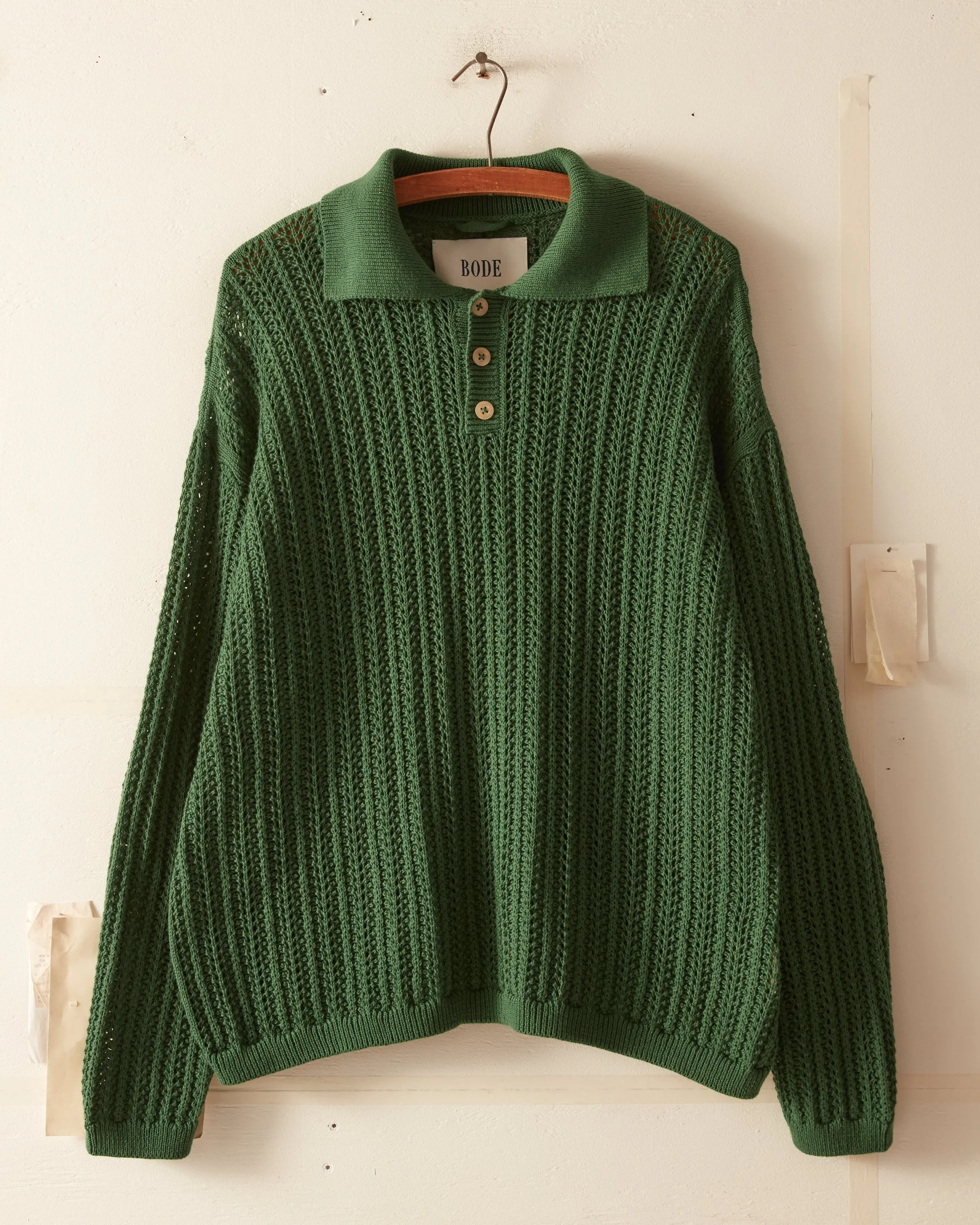 Pointelle Polo Long Sleeve - Green sold by BODE product image thumbnail 2