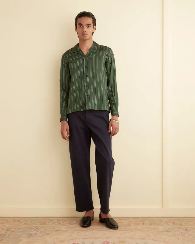 Alumni Stripe Long Sleeve Shirt - Green sold by BODE