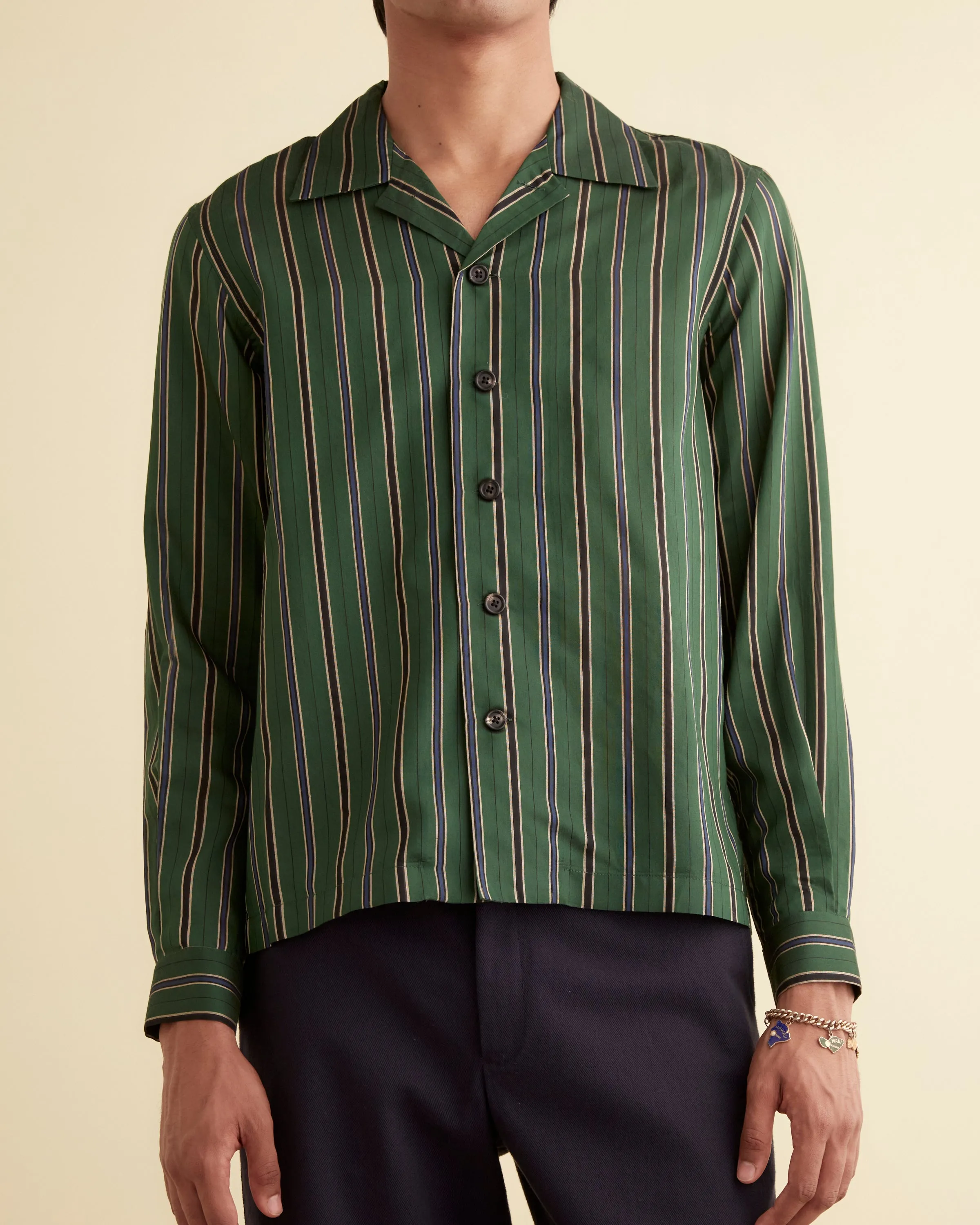 Alumni Stripe Long Sleeve Shirt - Green sold by BODE product image thumbnail 2