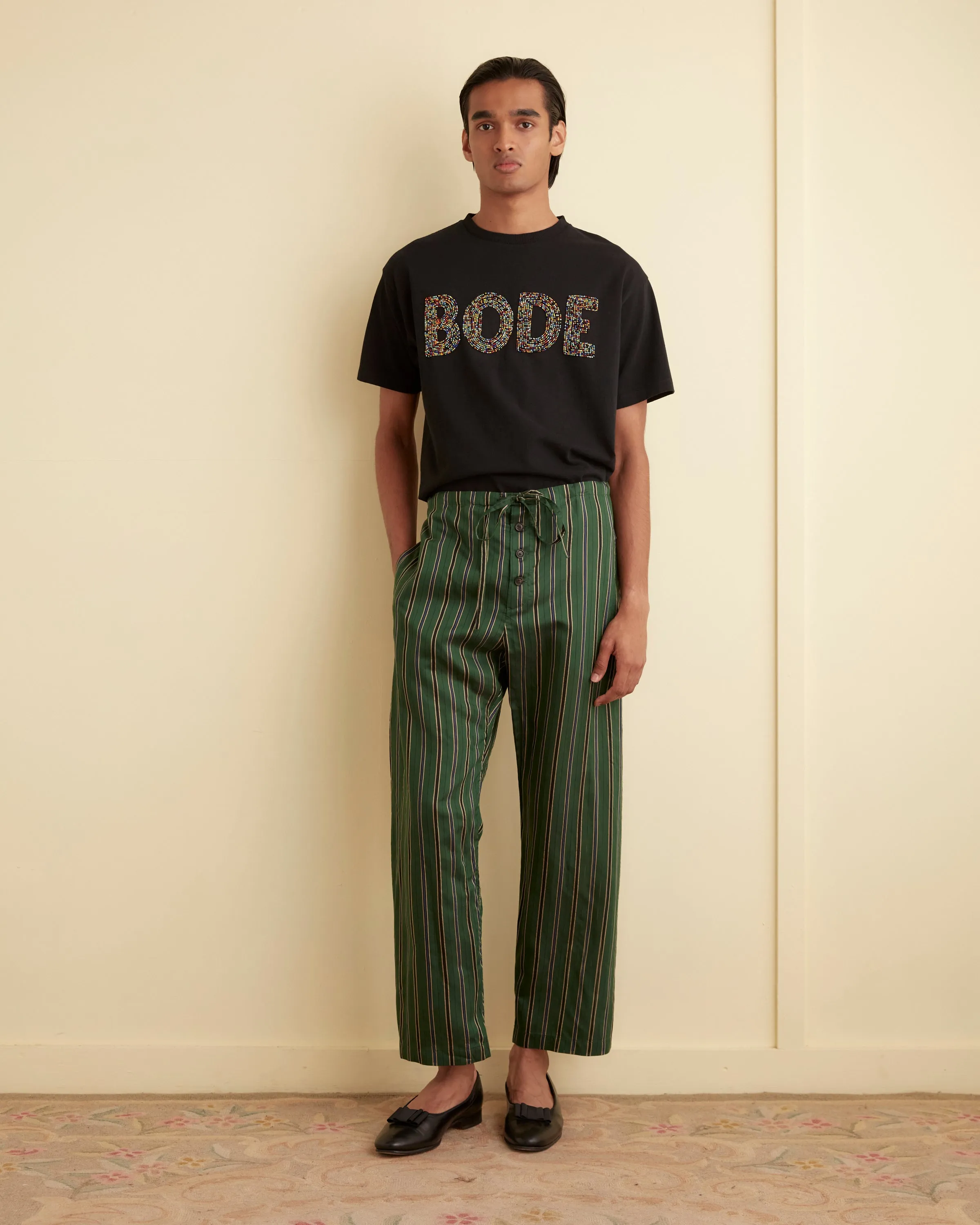 Alumni Stripe Pajama Pants - Green sold by BODE