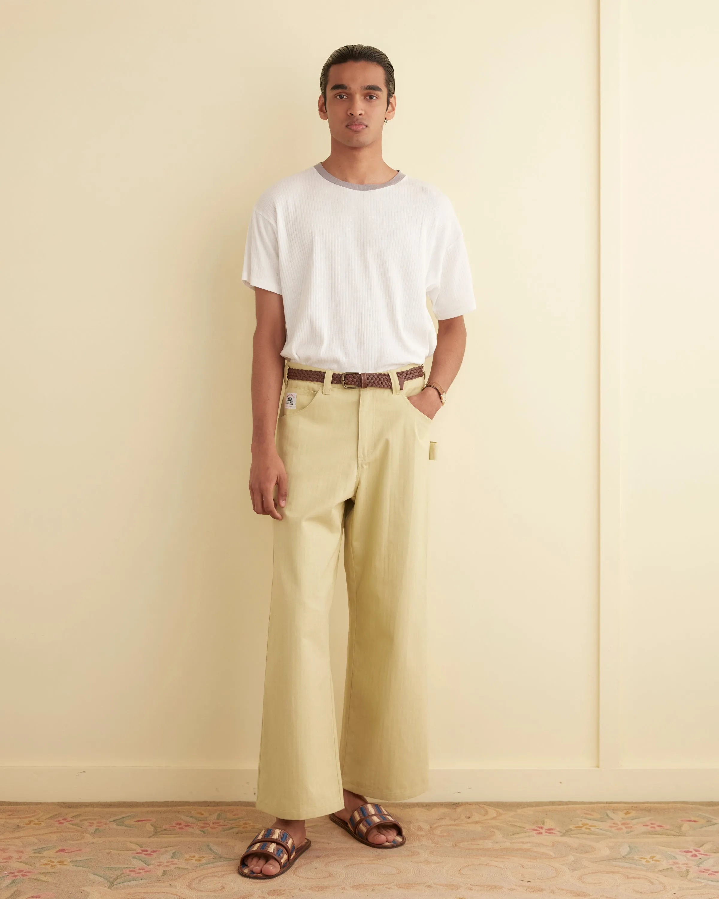 Herringbone Knolly Brook Trousers - Green sold by BODE